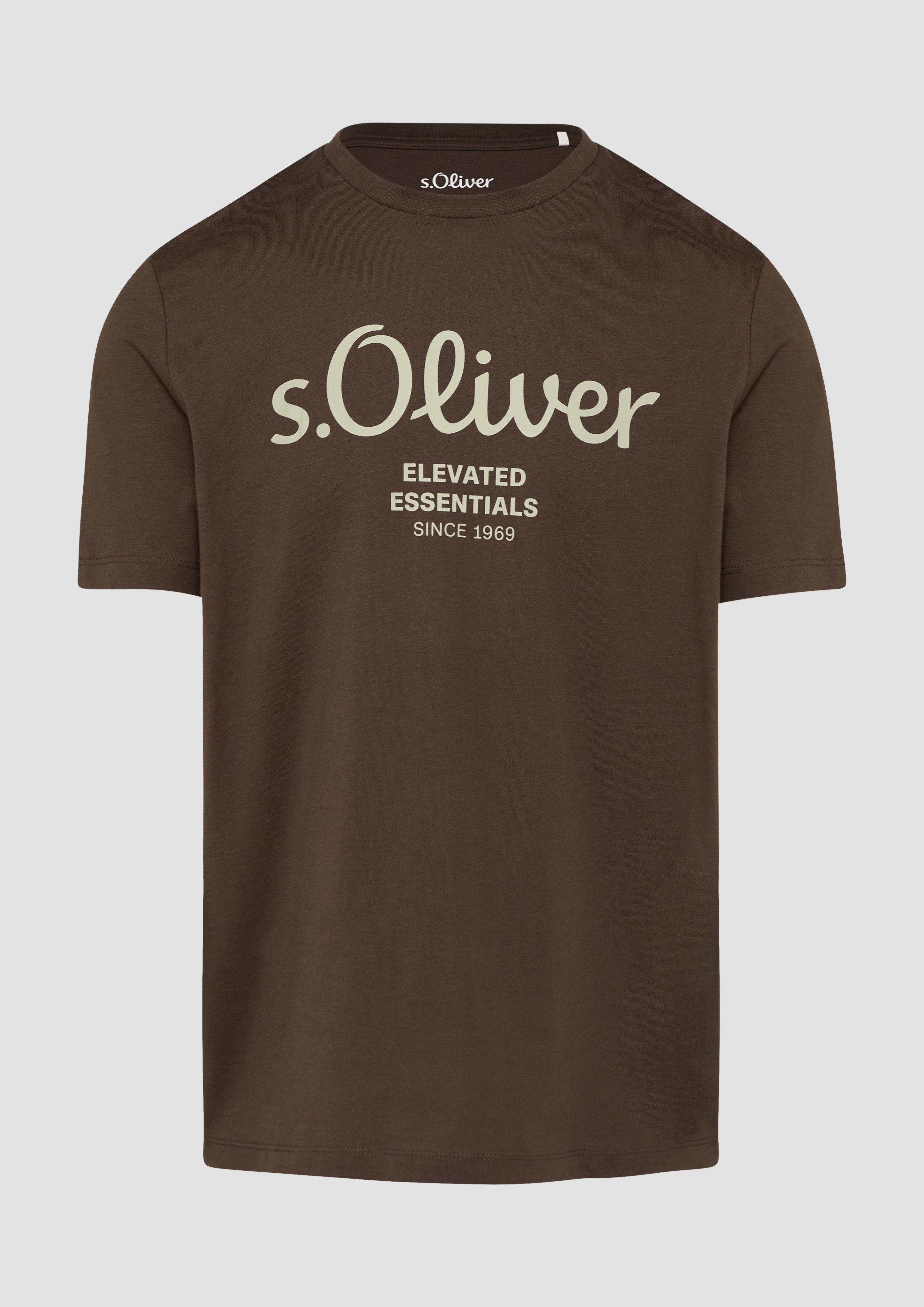 s.Oliver - T-Shirt mit Logo-Print, Herren, braun