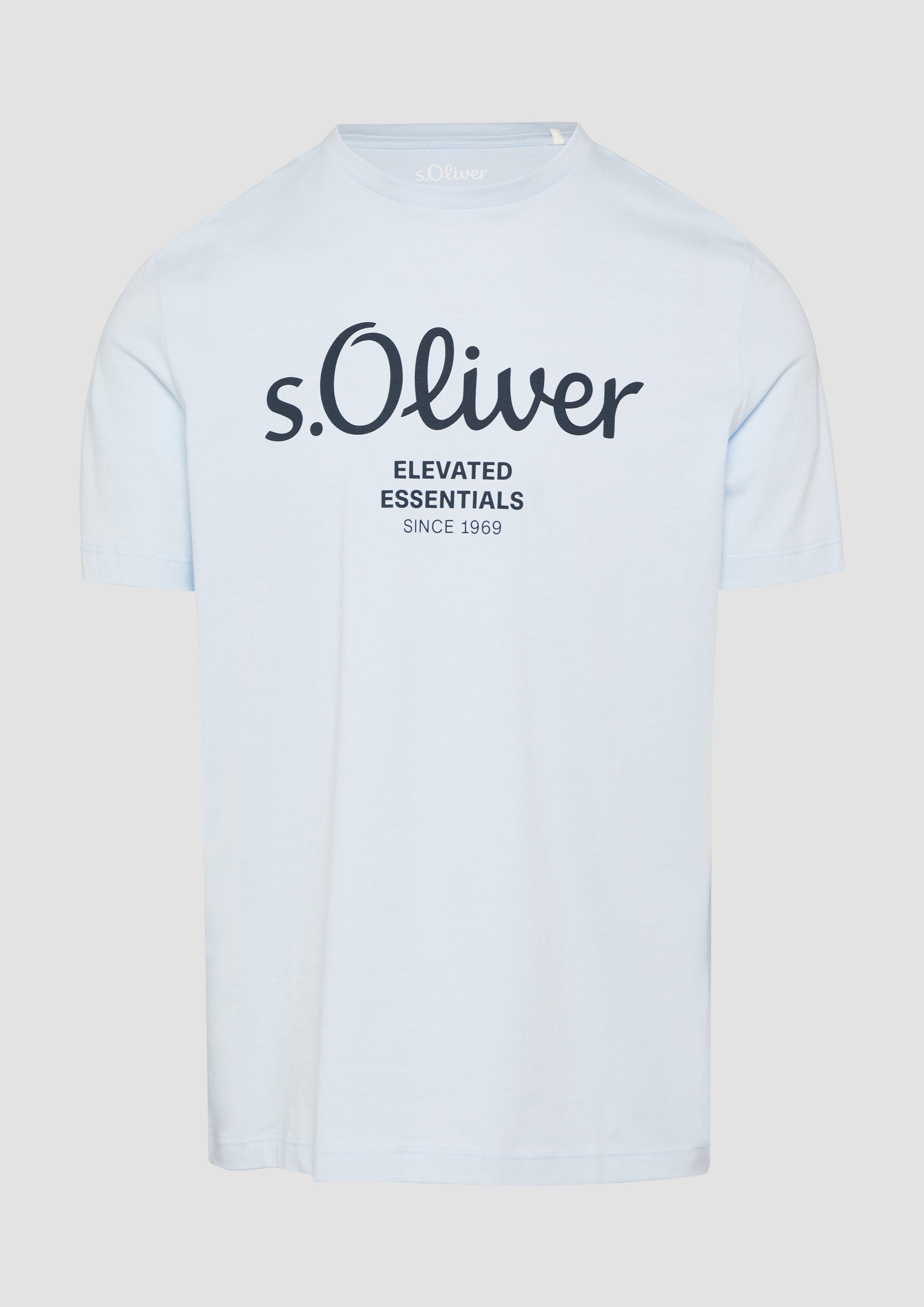 s.Oliver - T-Shirt mit Logo-Print, Herren, blau