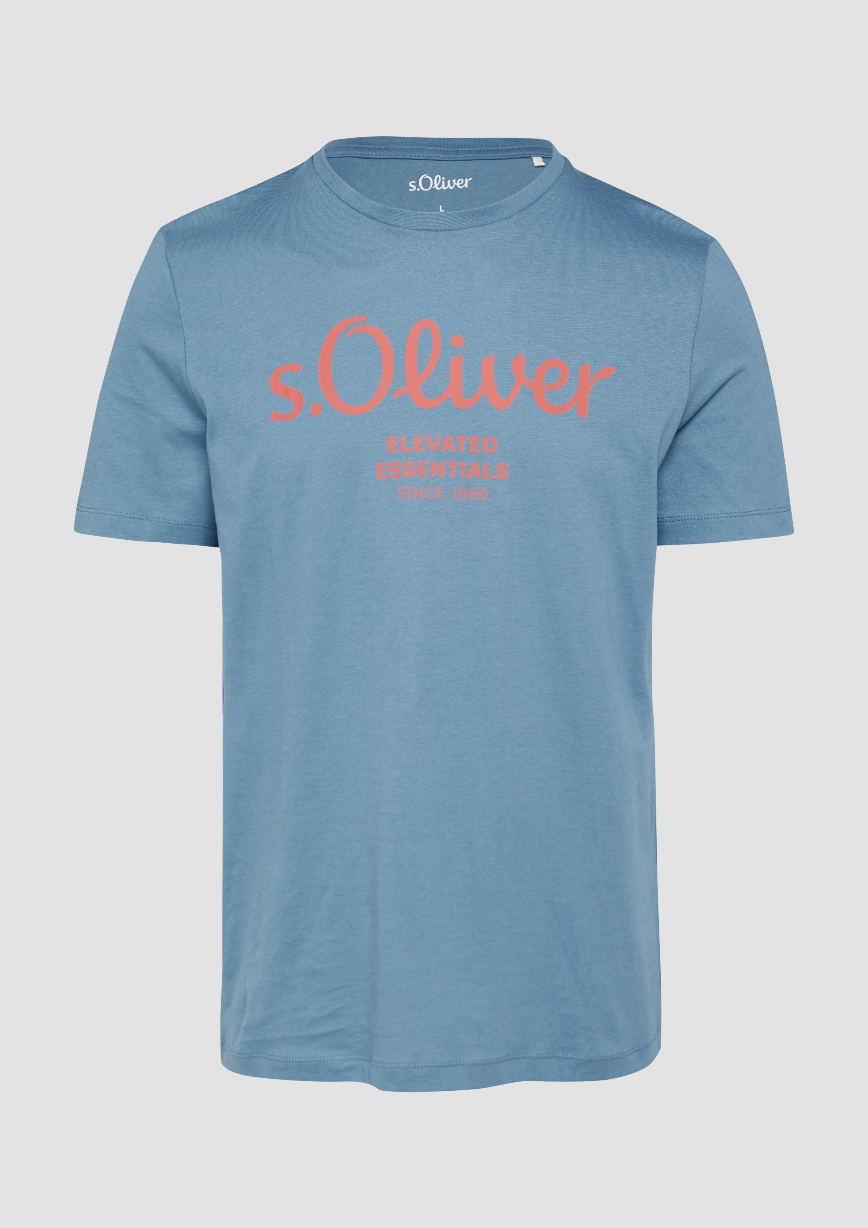 s.Oliver - T-Shirt mit Logo-Print, Herren, blau