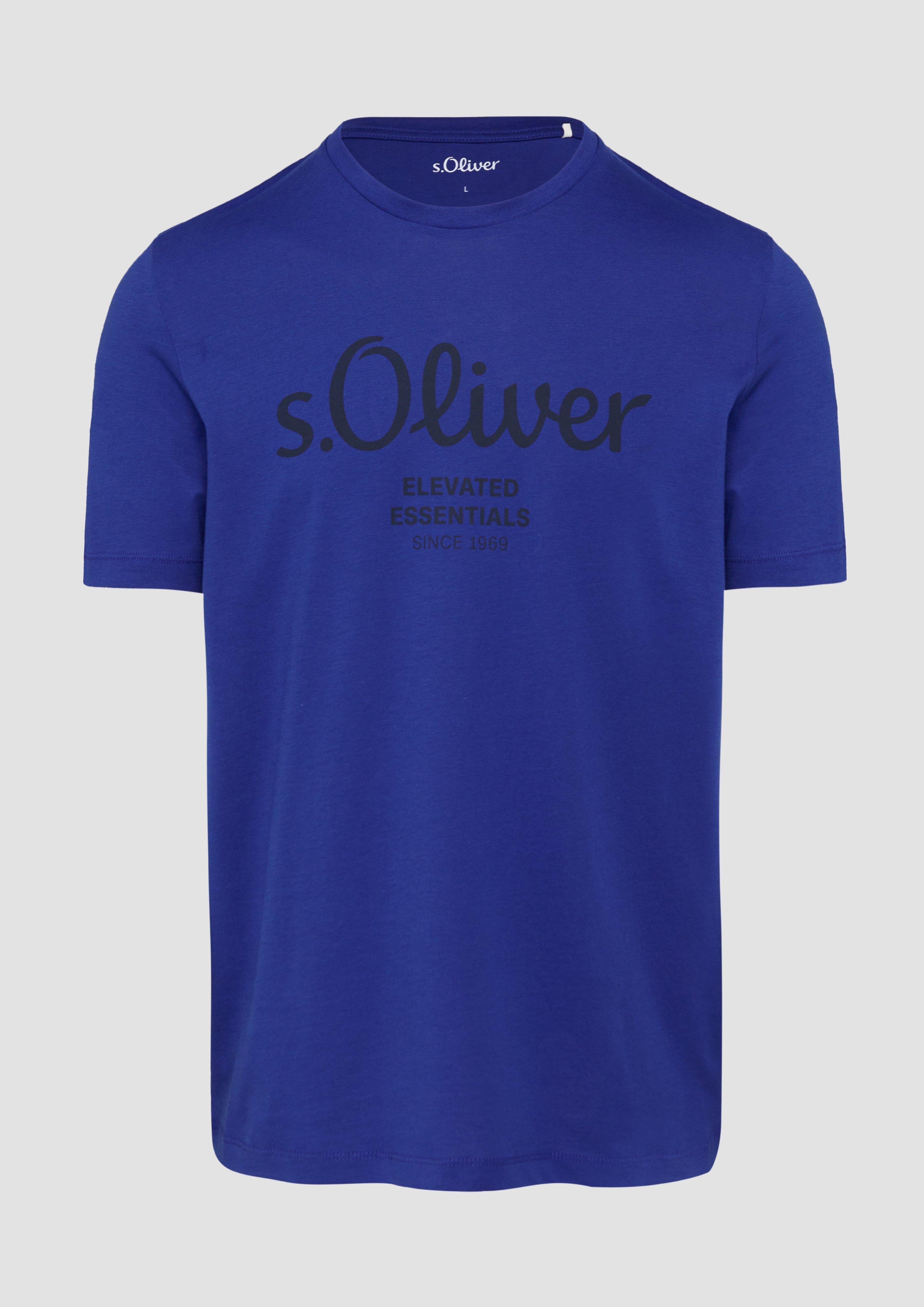 s.Oliver - T-Shirt mit Logo-Print, Herren, blau