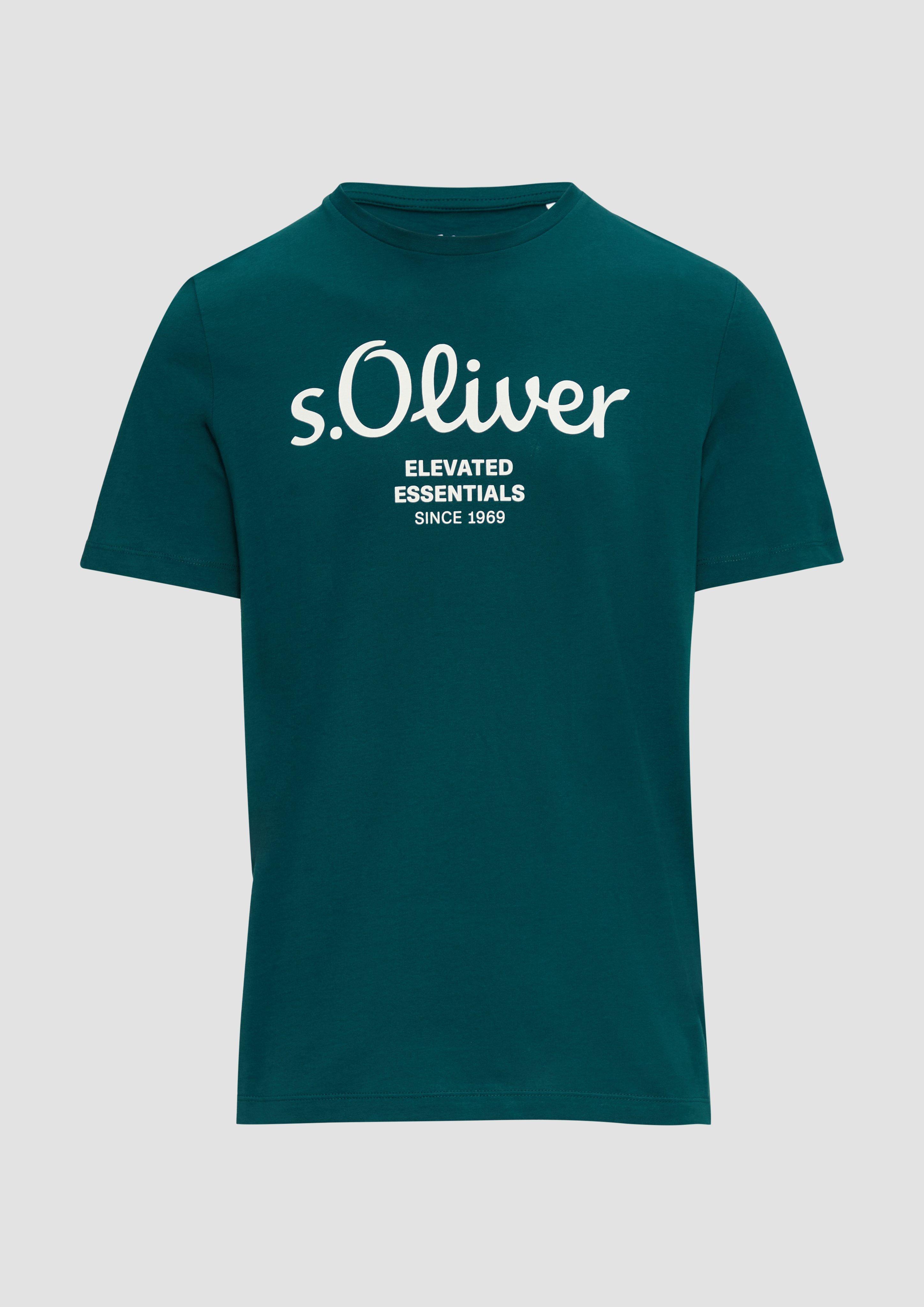 s.Oliver - T-Shirt mit Logo-Print, Herren, Blau