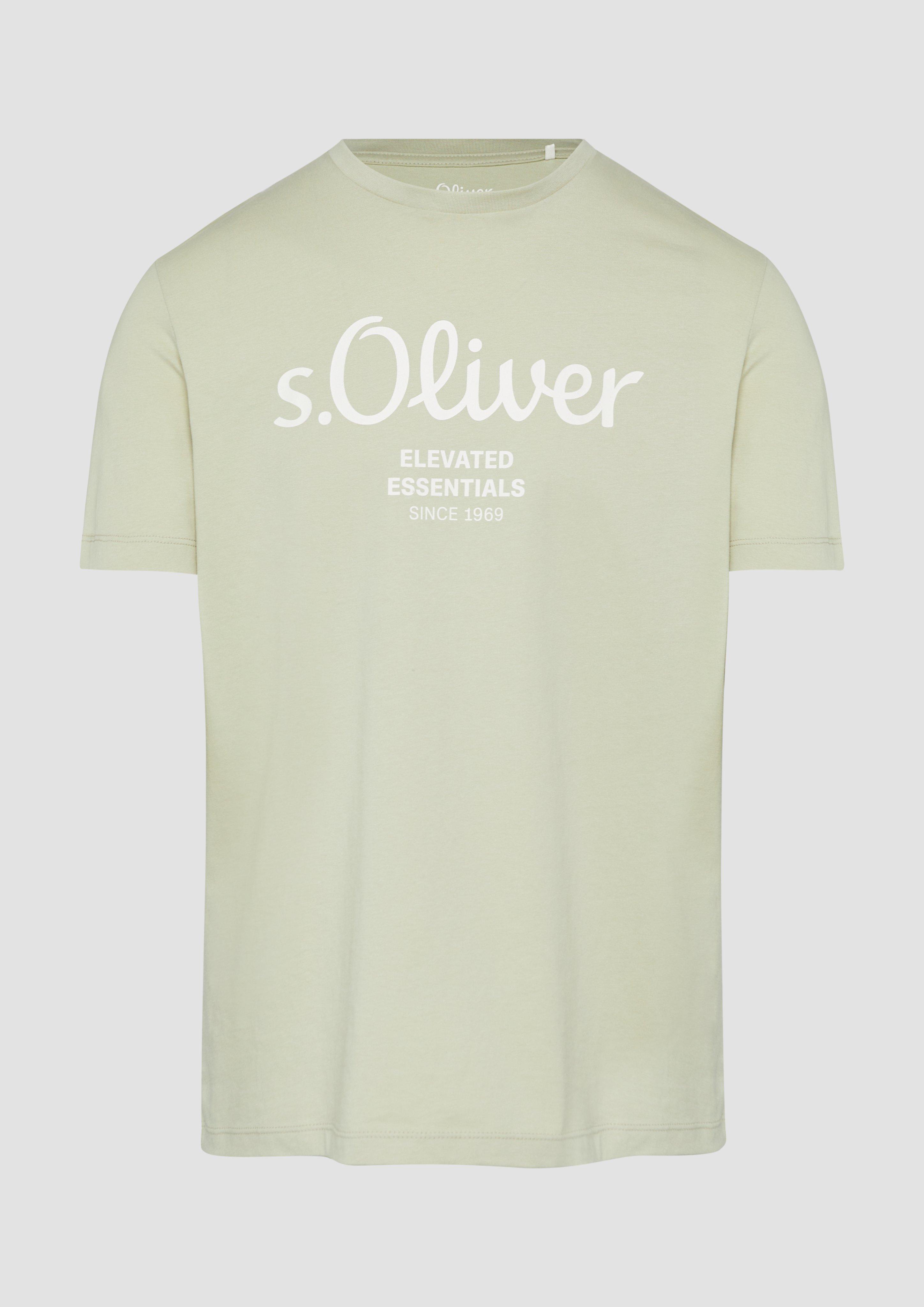 s.Oliver - T-Shirt mit Logo-Print, Herren, Beige