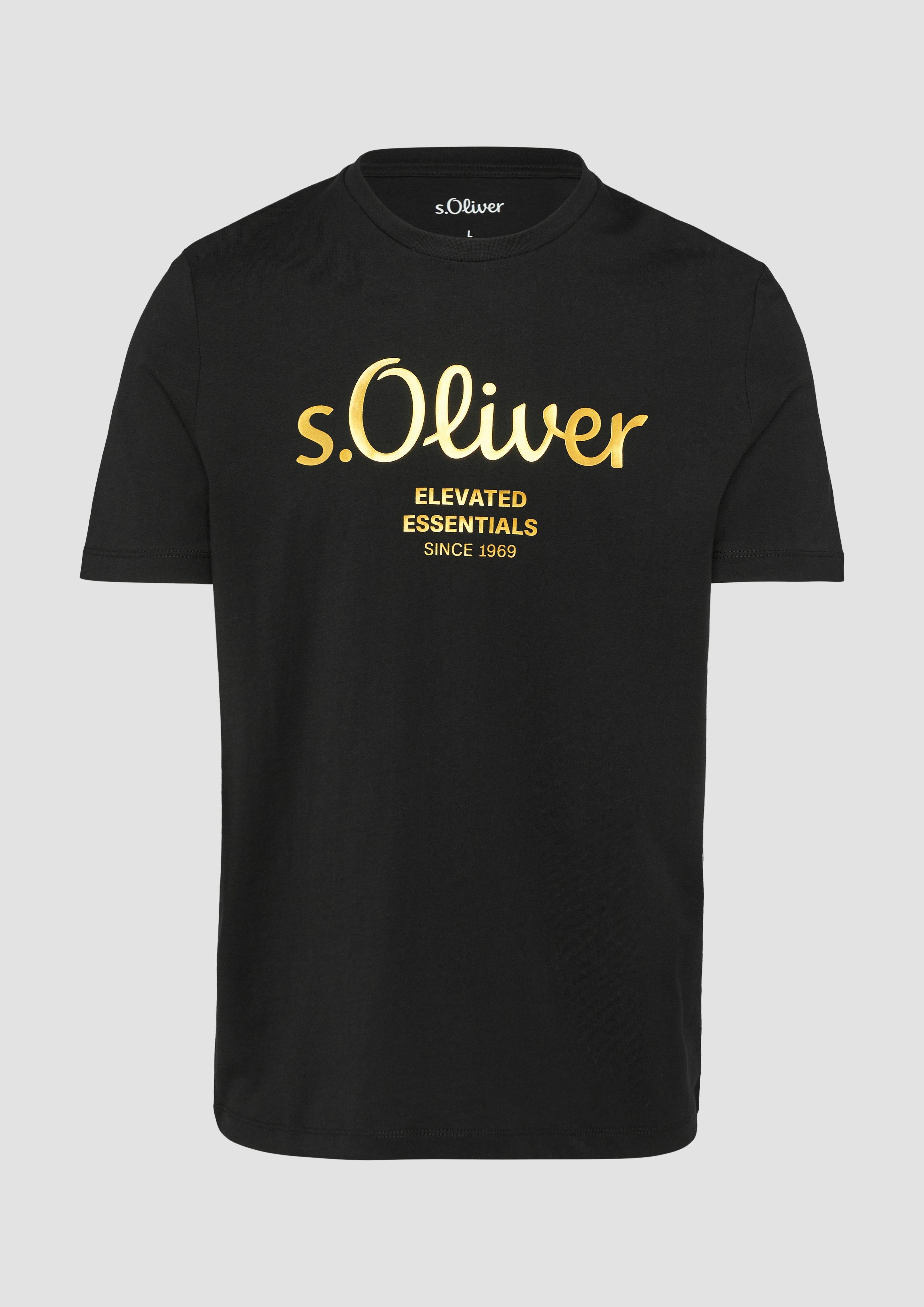 s.Oliver - T-Shirt mit Logo-Print, Herren, schwarz