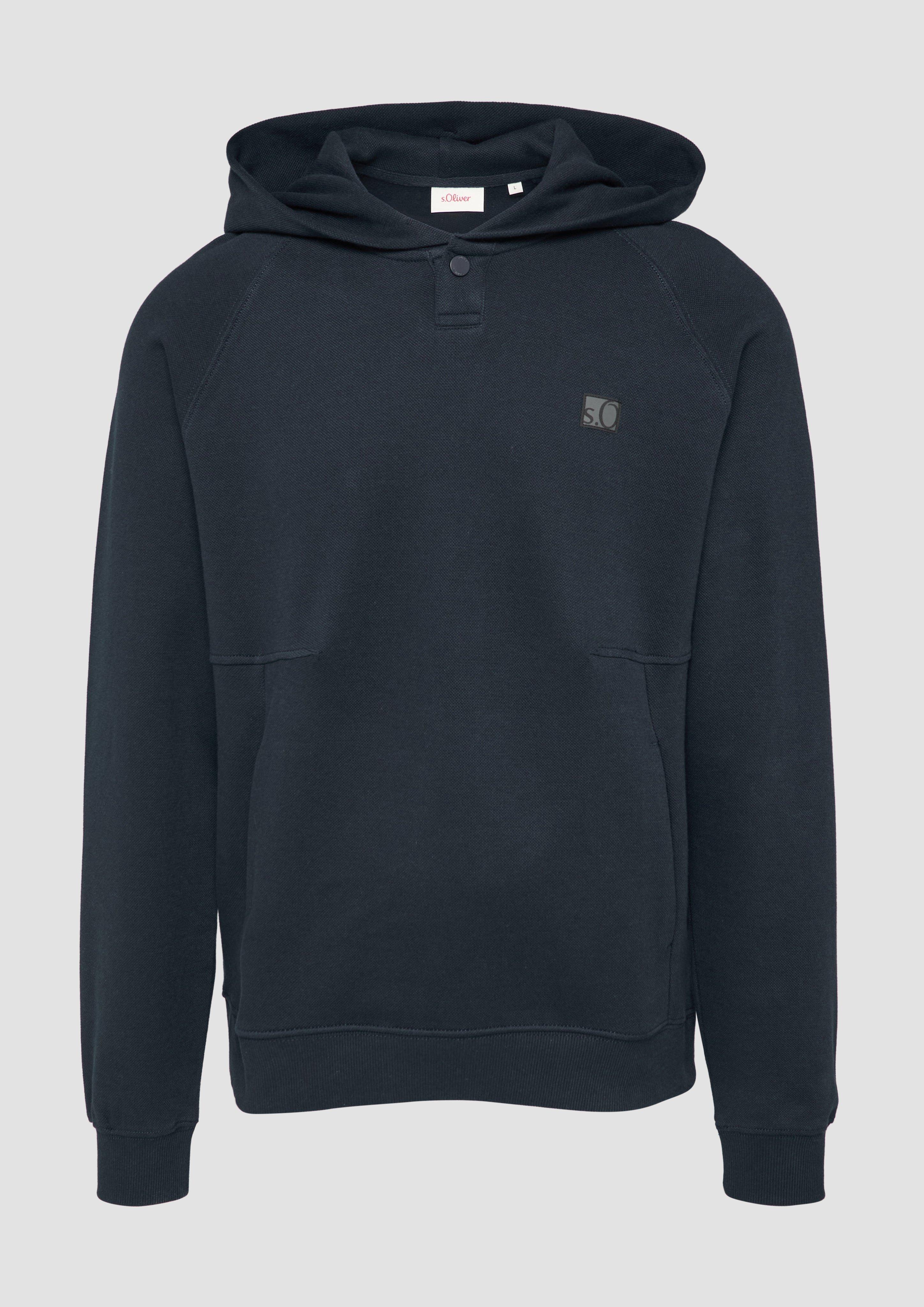 s.Oliver - Hoodie mit Waffelstruktur und Logo-Detail, Herren, blau