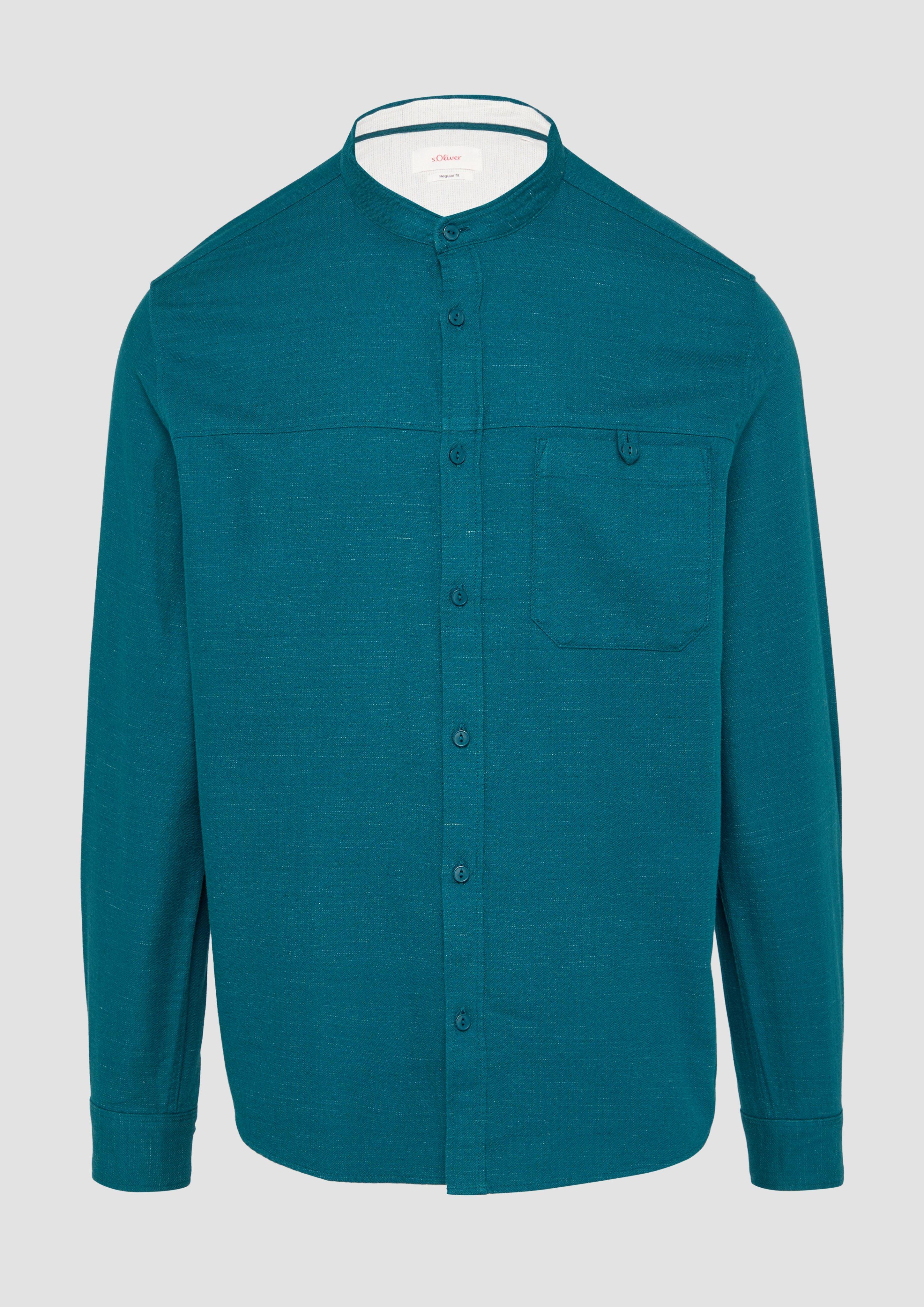 Thumbnail - s.Oliver - Regular Fit: Strukturiertes Baumwollhemd mit Stehkragen, Herren, Blau