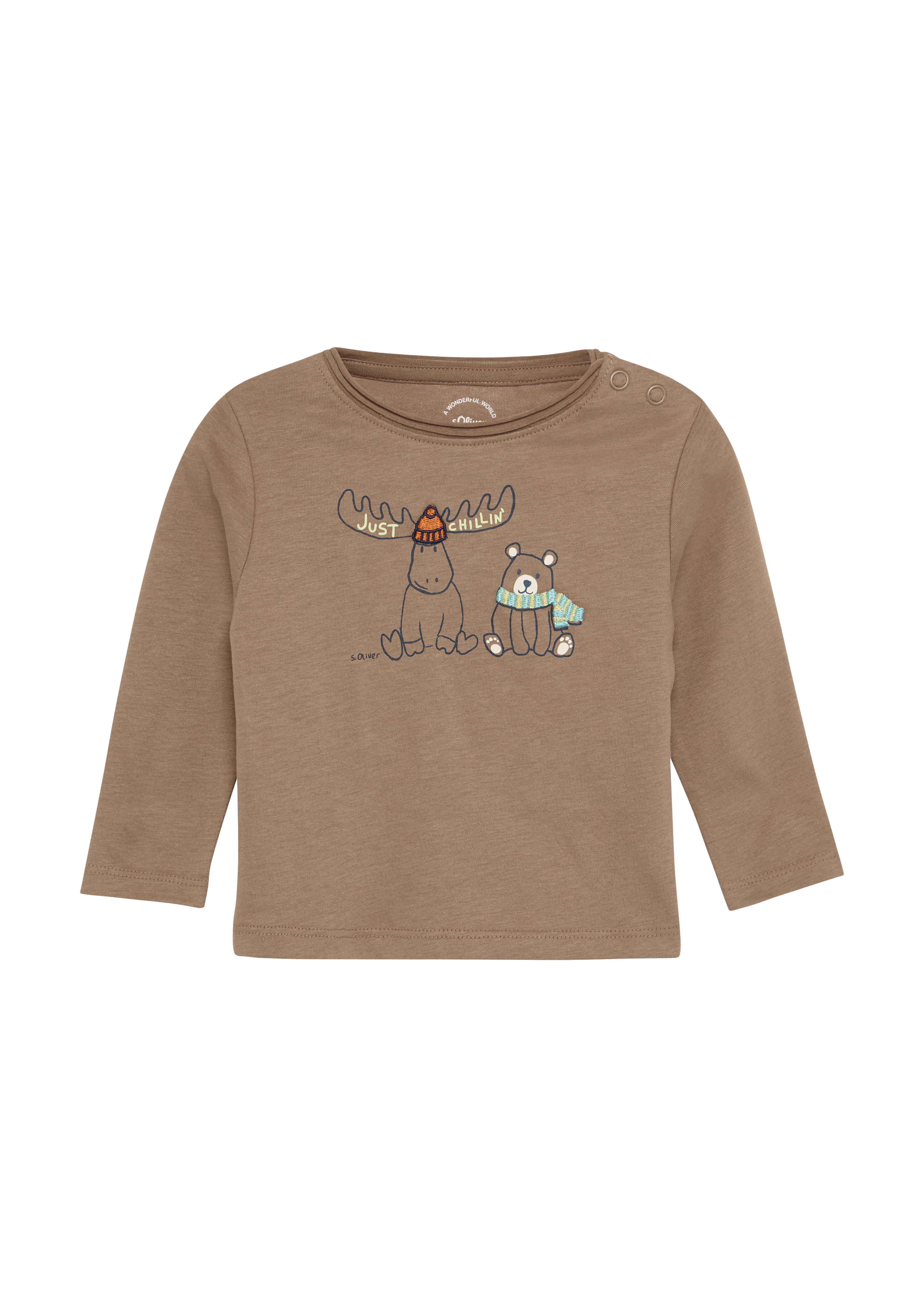 s.Oliver - Langarmshirt mit Print und Stickerei, Babys, braun