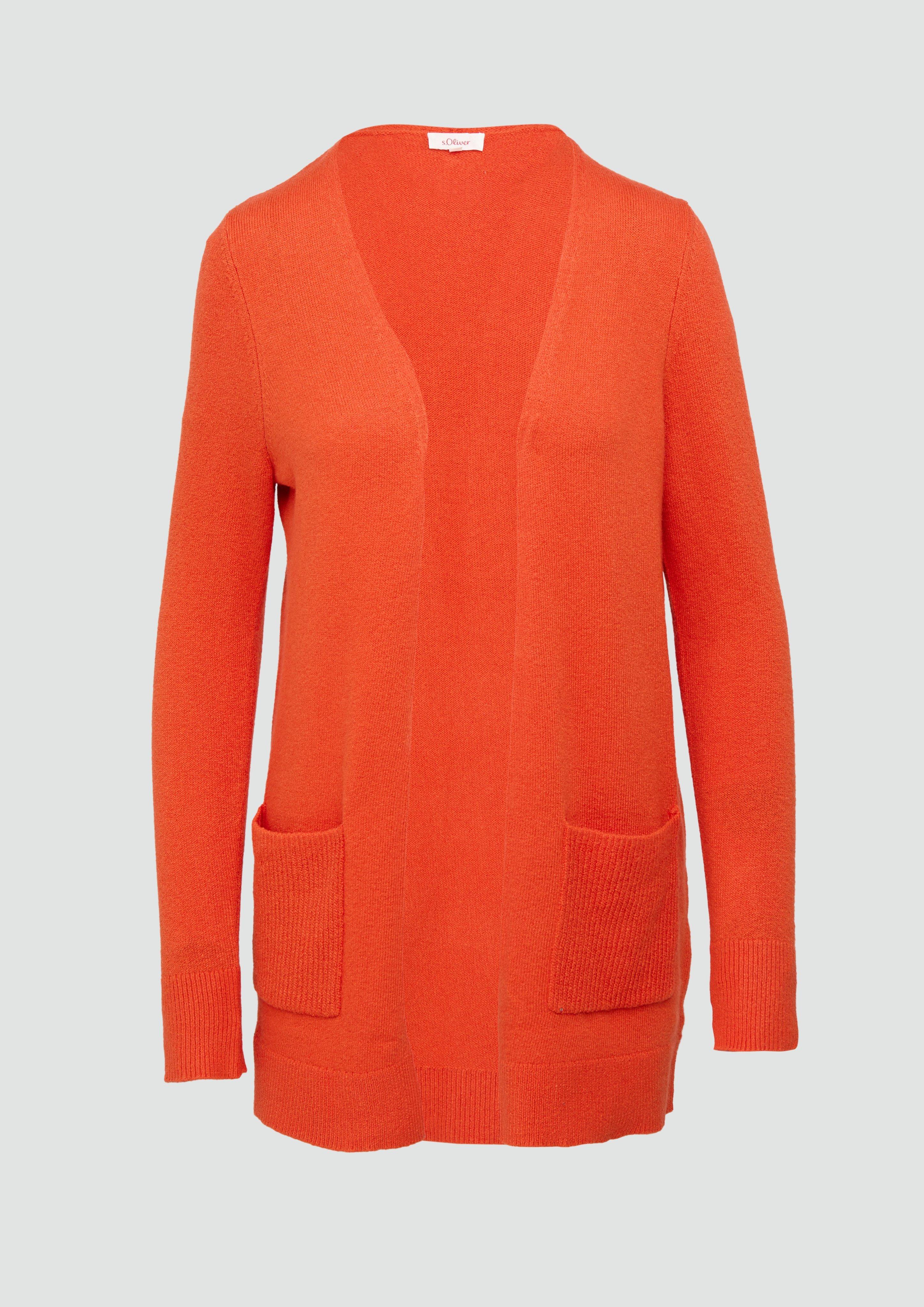 s.Oliver - Lange Strickjacke mit Rippbündchen, Damen, Orange