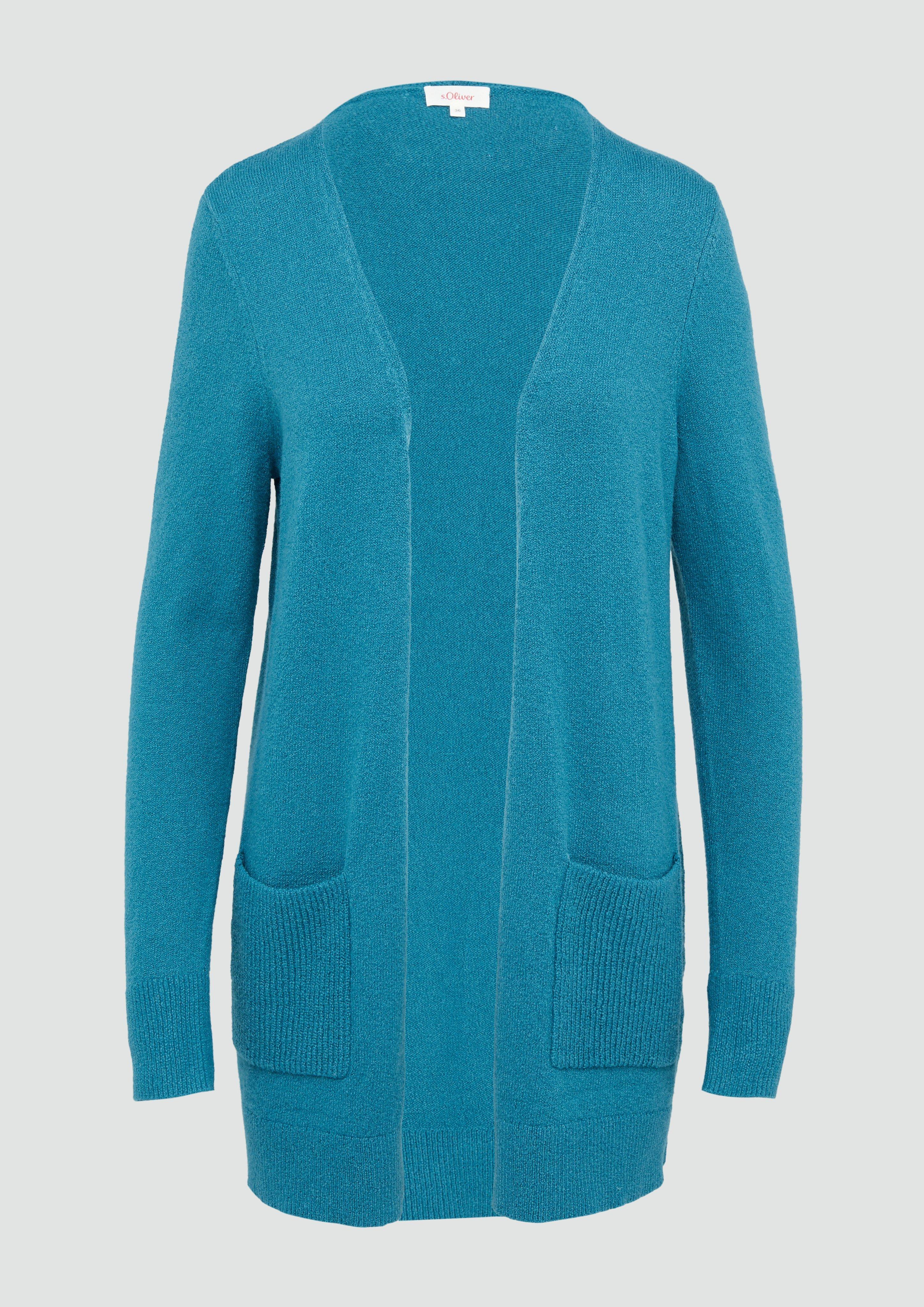 s.Oliver - Lange Strickjacke mit Rippbündchen, Damen, Blau