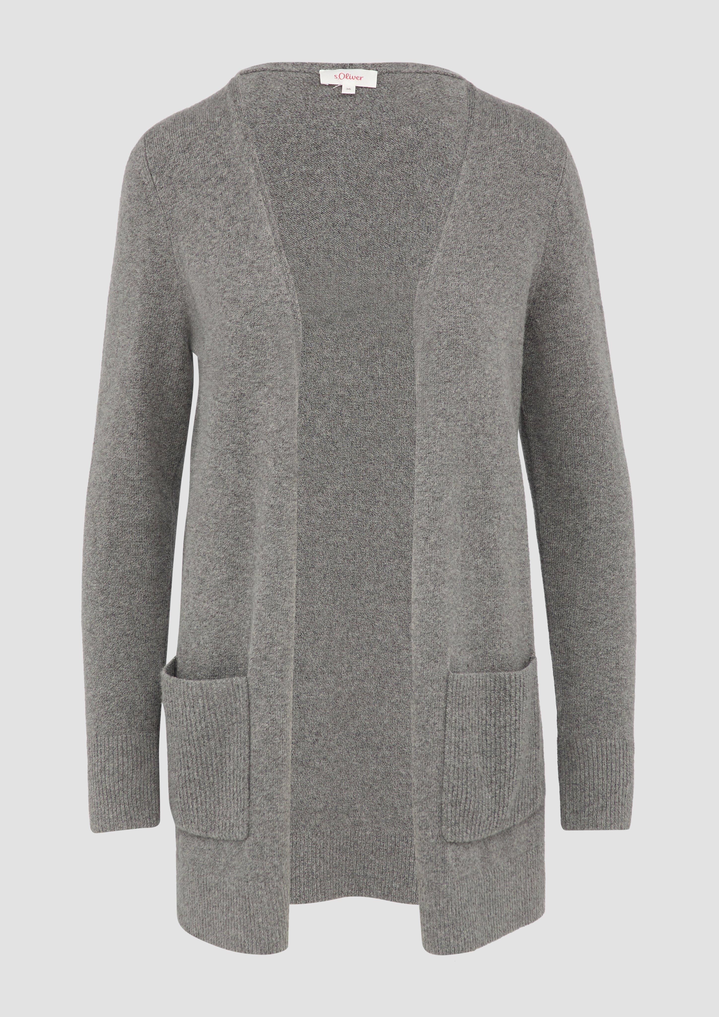 s.Oliver - Lange Strickjacke mit Rippbündchen, Damen, grau