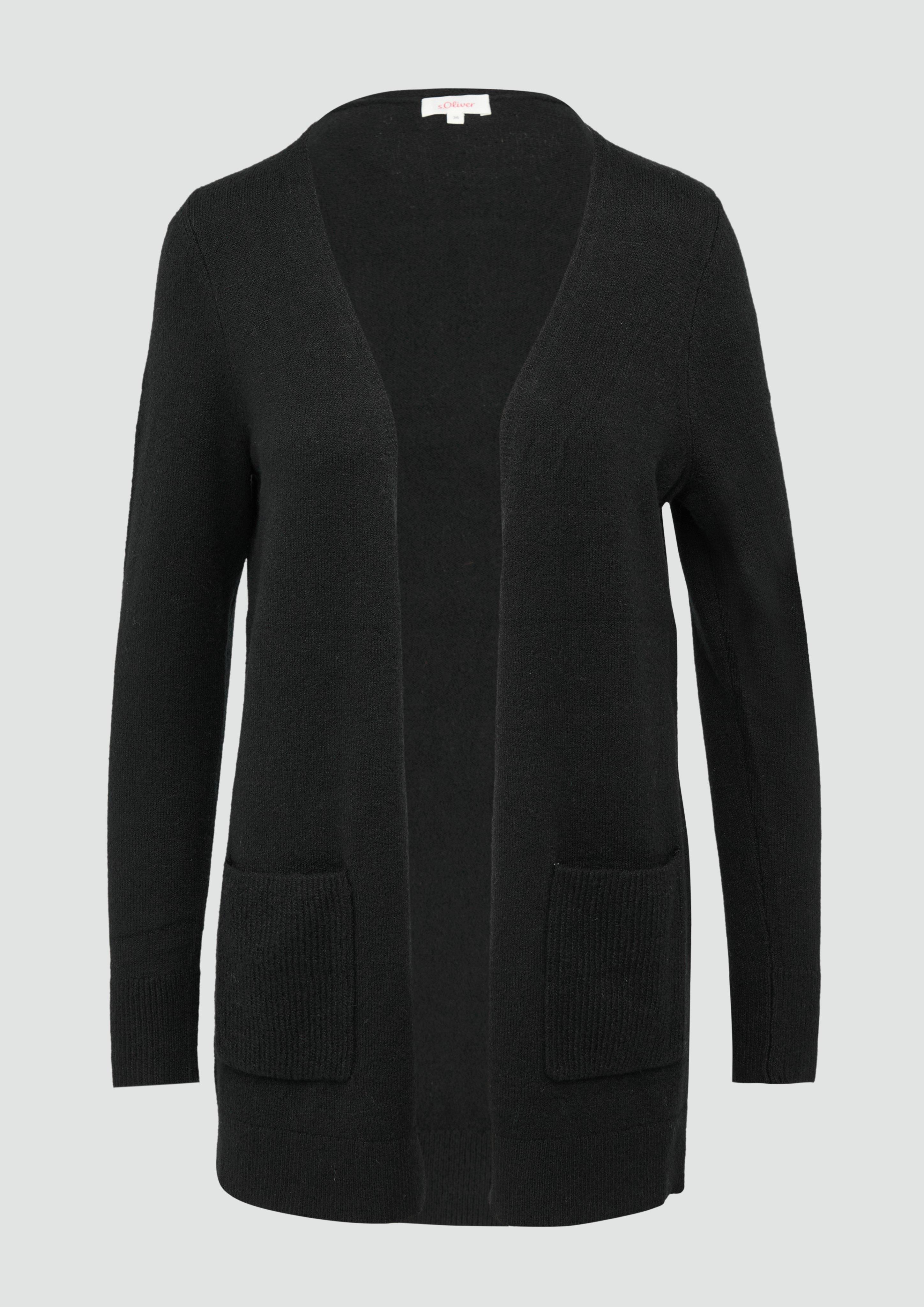 s.Oliver - Lange Strickjacke mit Rippbündchen, Damen, schwarz