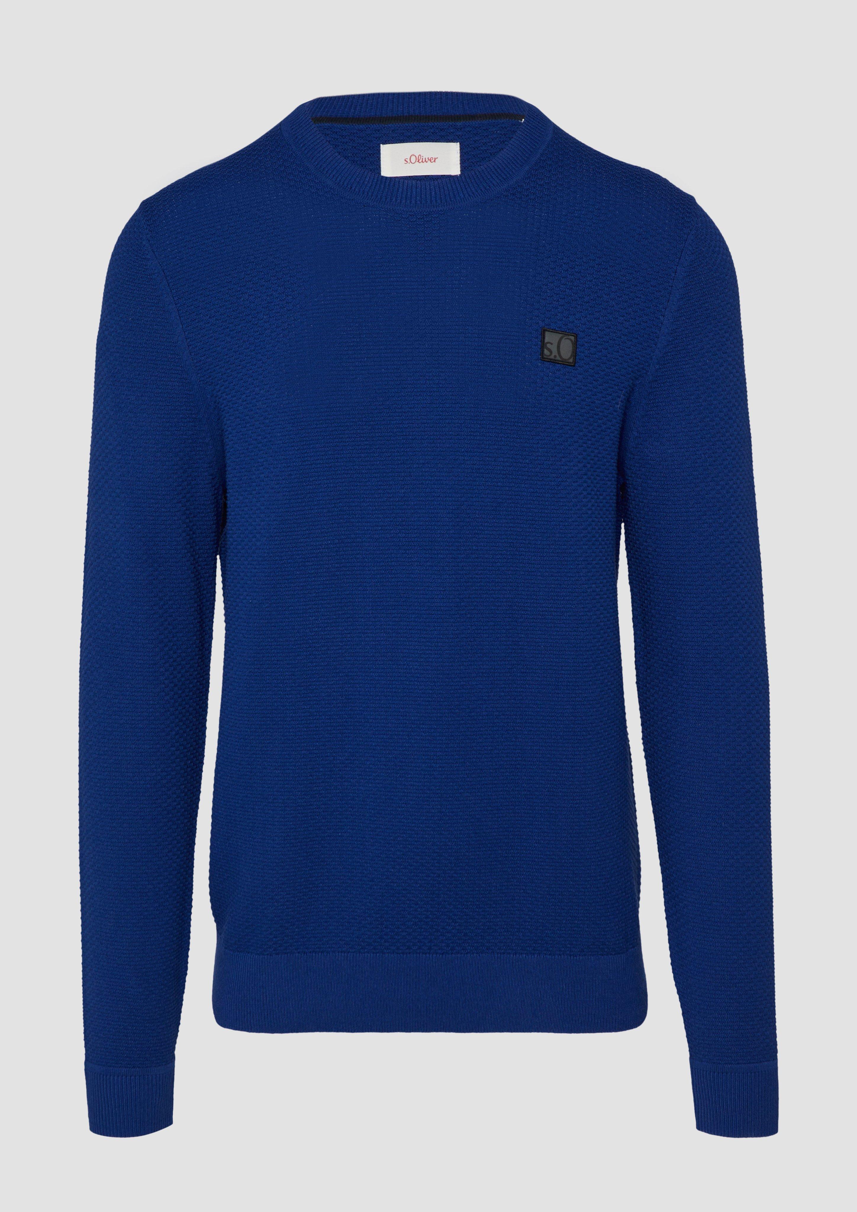 s.Oliver - Strukturierter Strickpullover mit Logo-Patch, Herren, blau