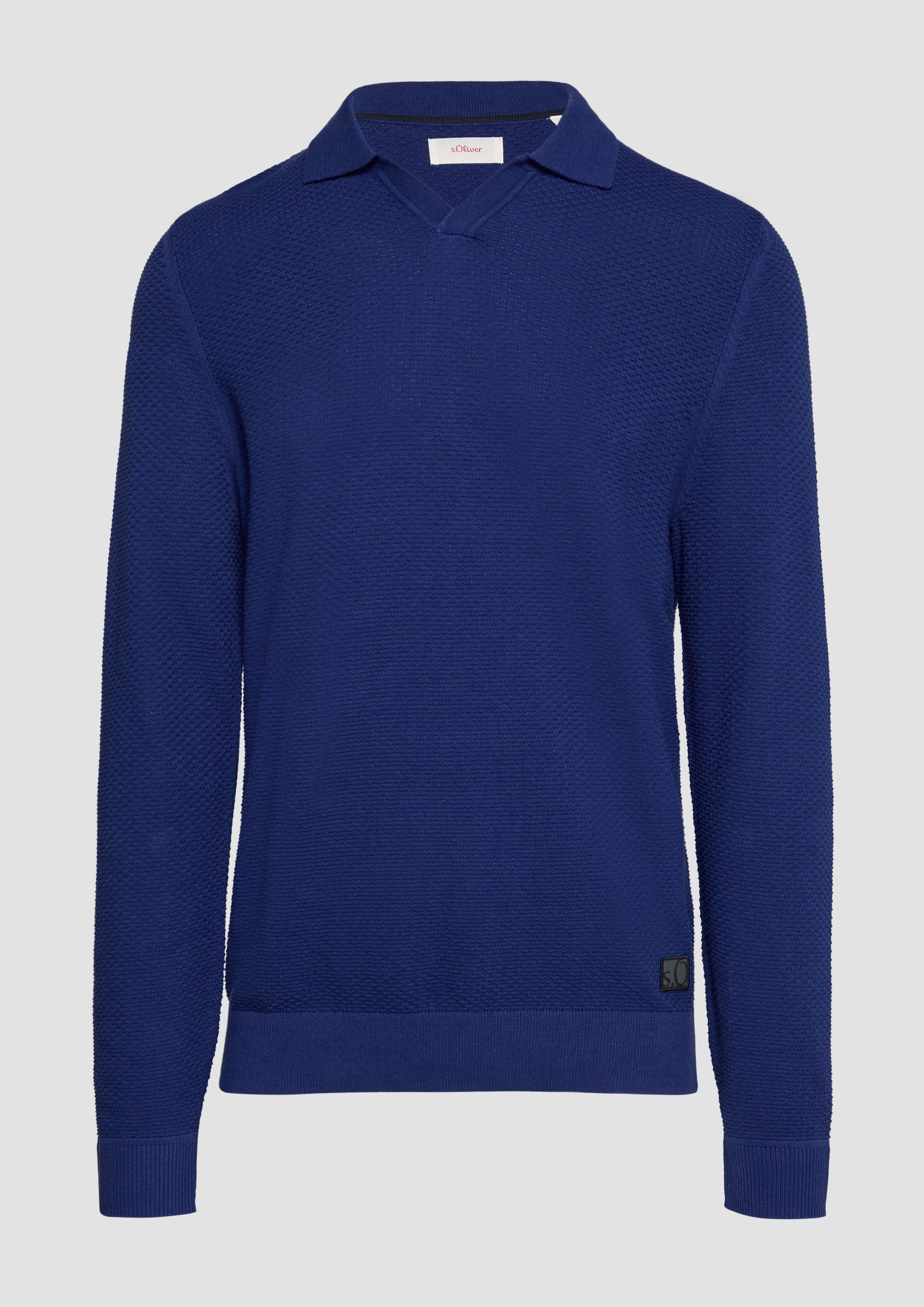 s.Oliver - Strukturierter Strickpullover mit Polokragen, Herren, blau