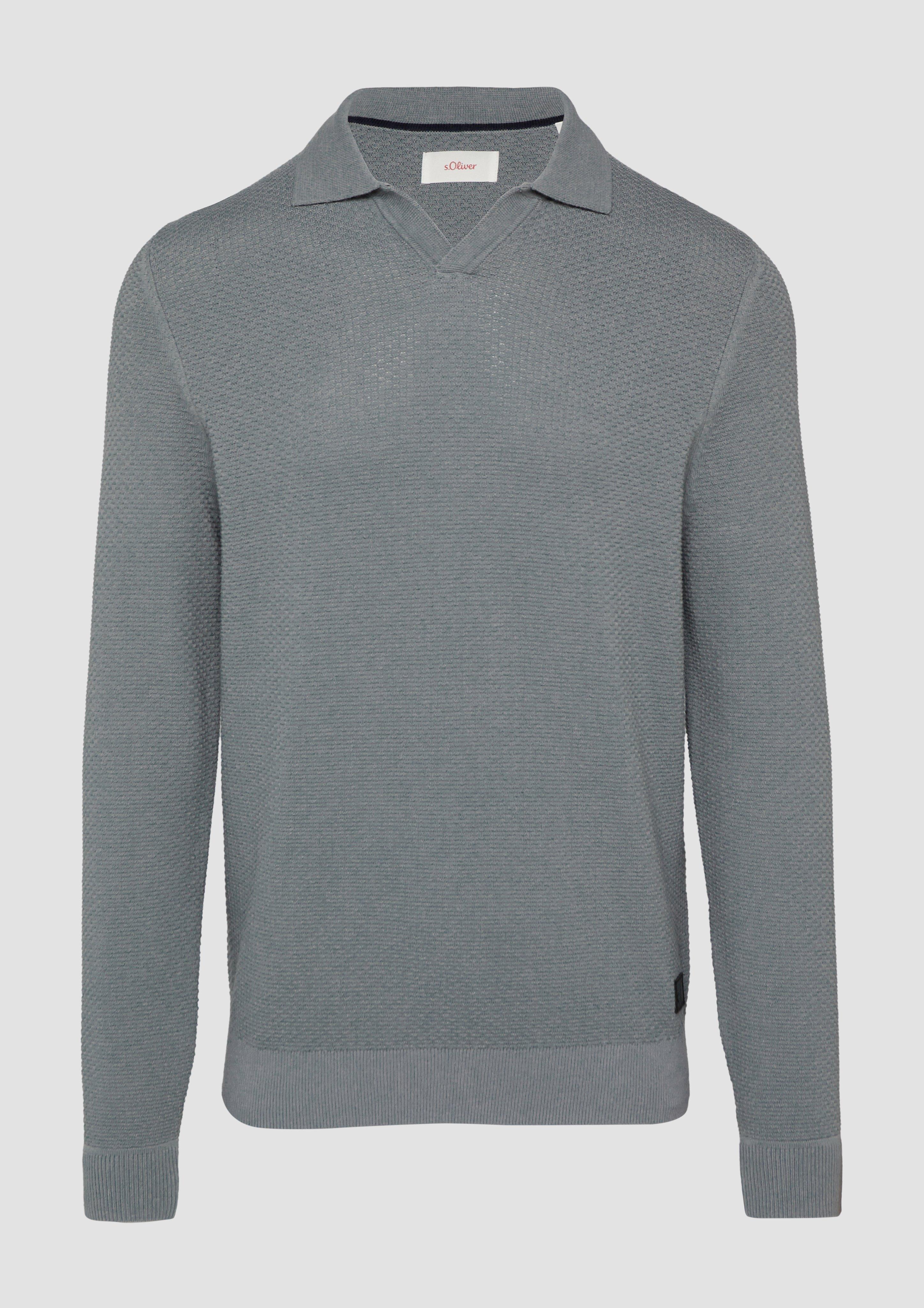 s.Oliver - Strukturierter Strickpullover mit Polokragen, Herren, grau