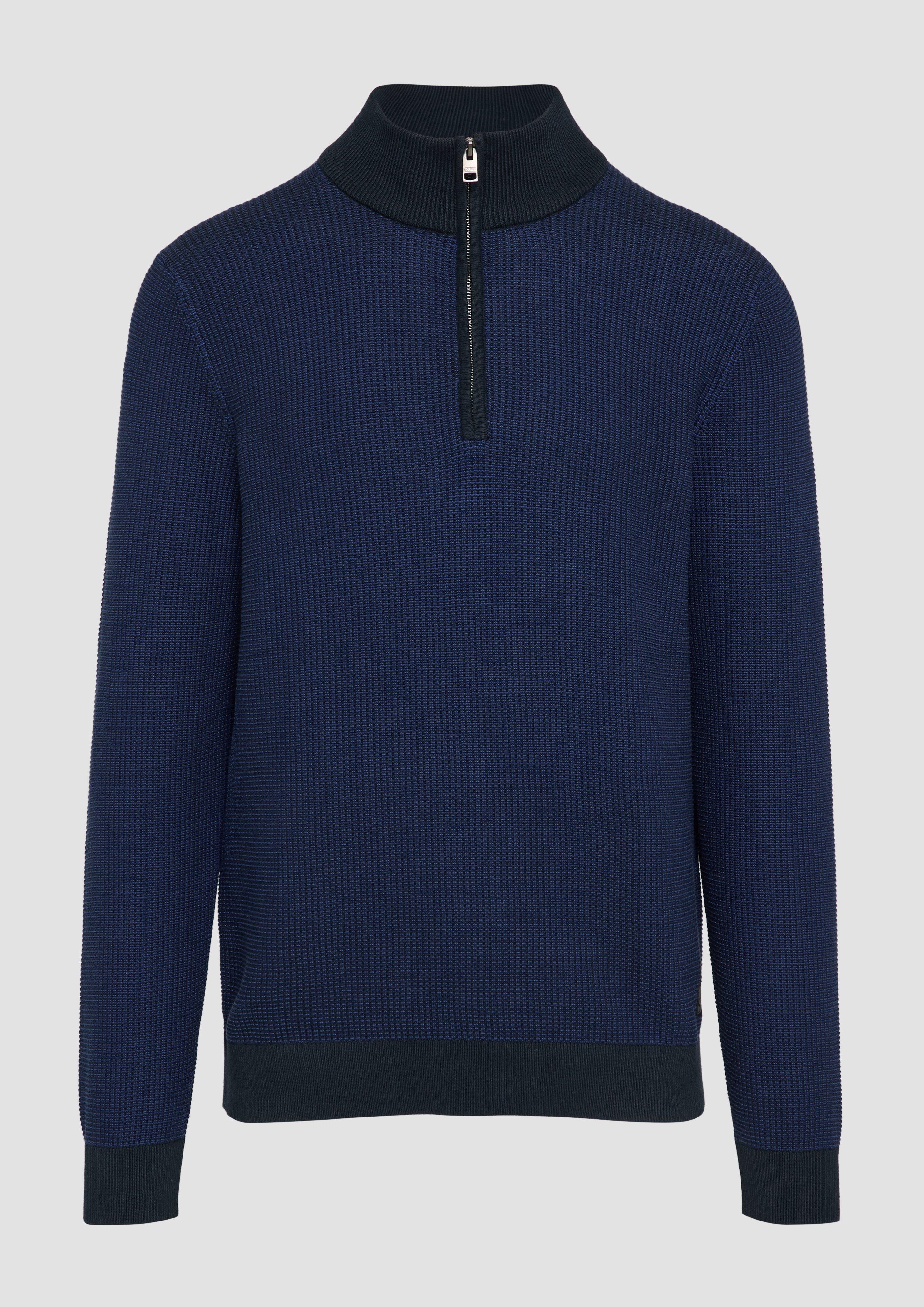 s.Oliver - Strickpullover mit Troyer-Kragen und Bi-Color-Struktur, Herren, blau