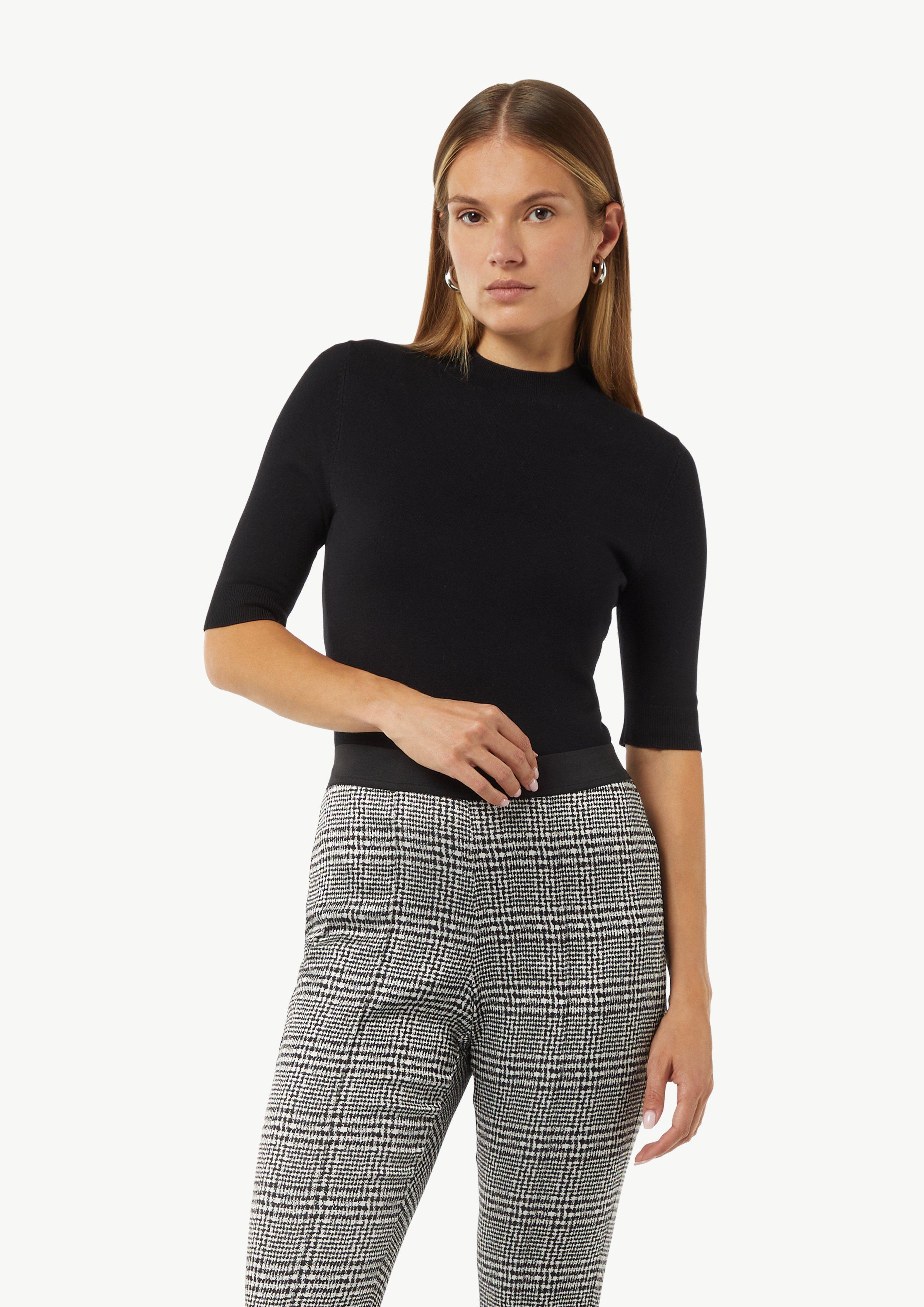 Slim-fitting trousers with a woven check pattern - Black
