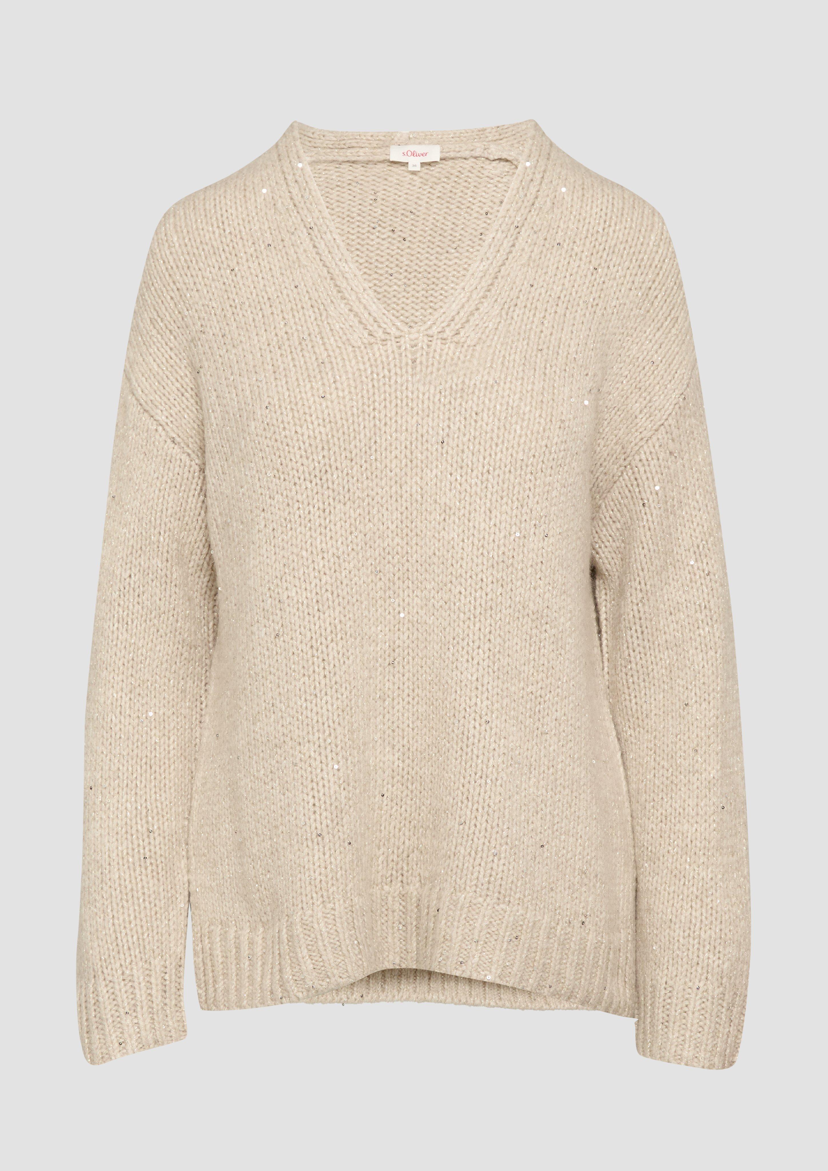 s.Oliver - Oversized Strickpullover mit Glitzergarn und Pailletten, Damen, Beige