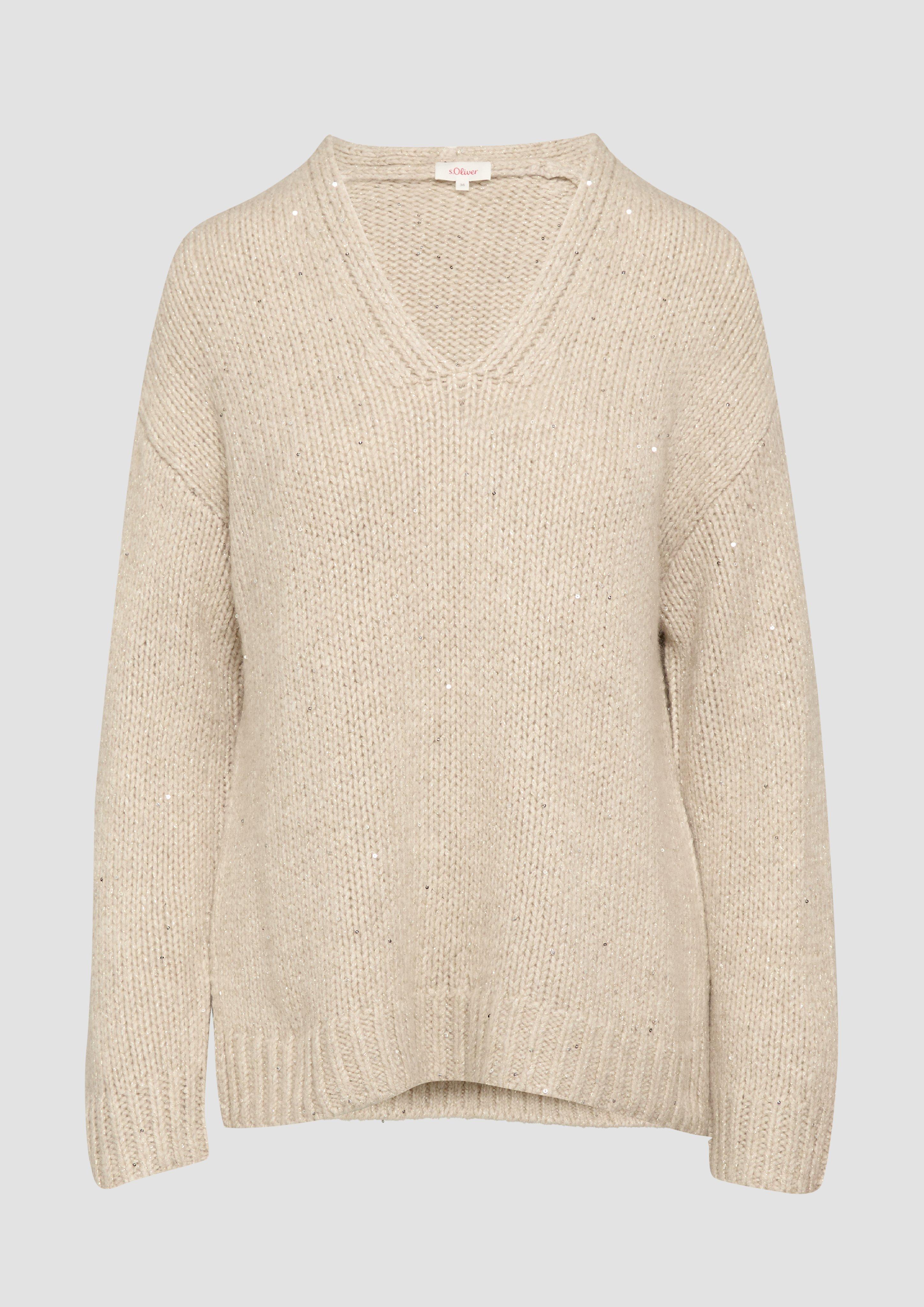 Thumbnail - s.Oliver - Oversized Strickpullover mit Glitzergarn und Pailletten, Damen, Beige