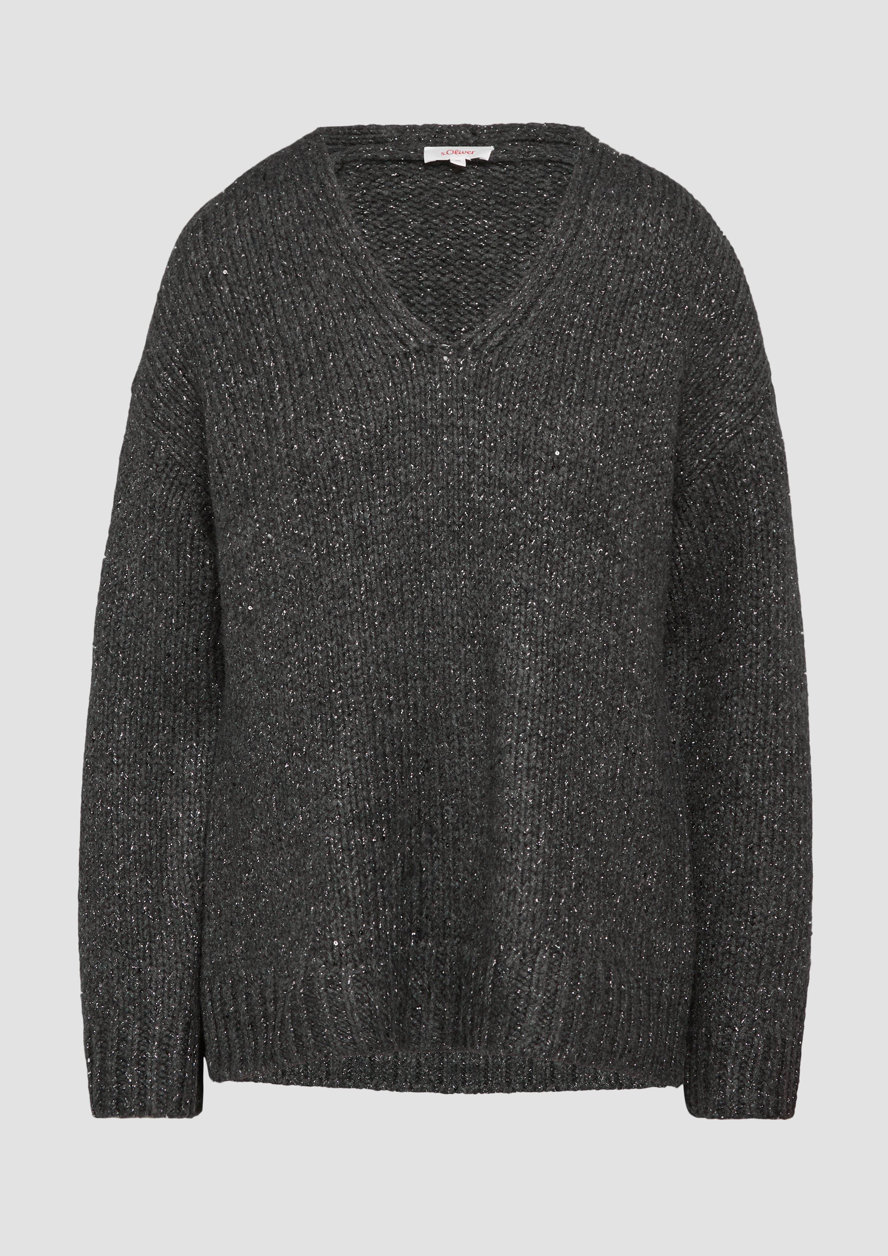 s.Oliver - Oversized Strickpullover mit Glitzergarn und Pailletten, Damen, grau