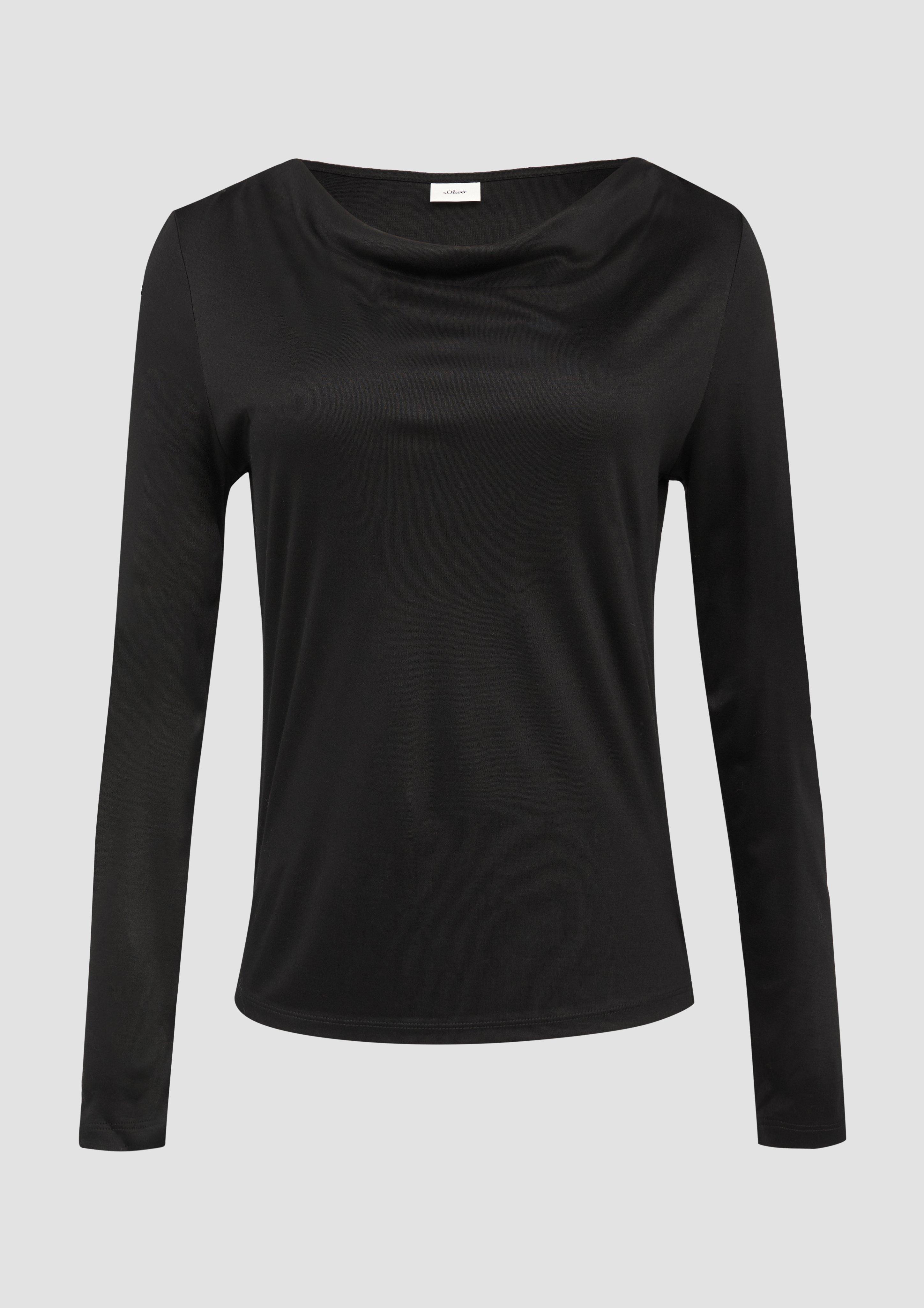 s.Oliver - Seitlich geschlitztes Jersey-Shirt mit Wasserfall-Ausschnitt, Damen, schwarz