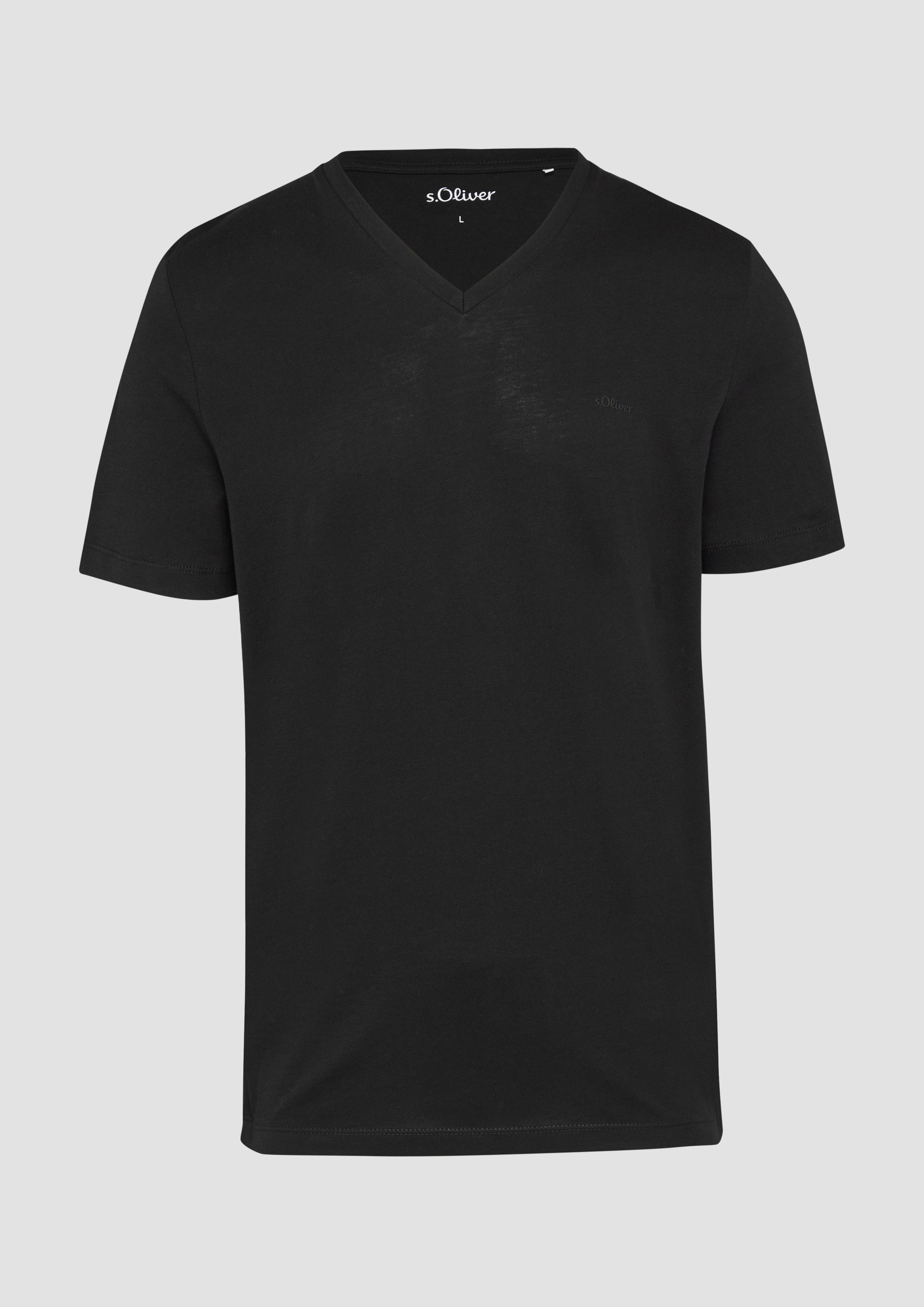 Thumbnail - s.Oliver - T-Shirt mit V-Ausschnitt und Logo-Print, Herren, schwarz