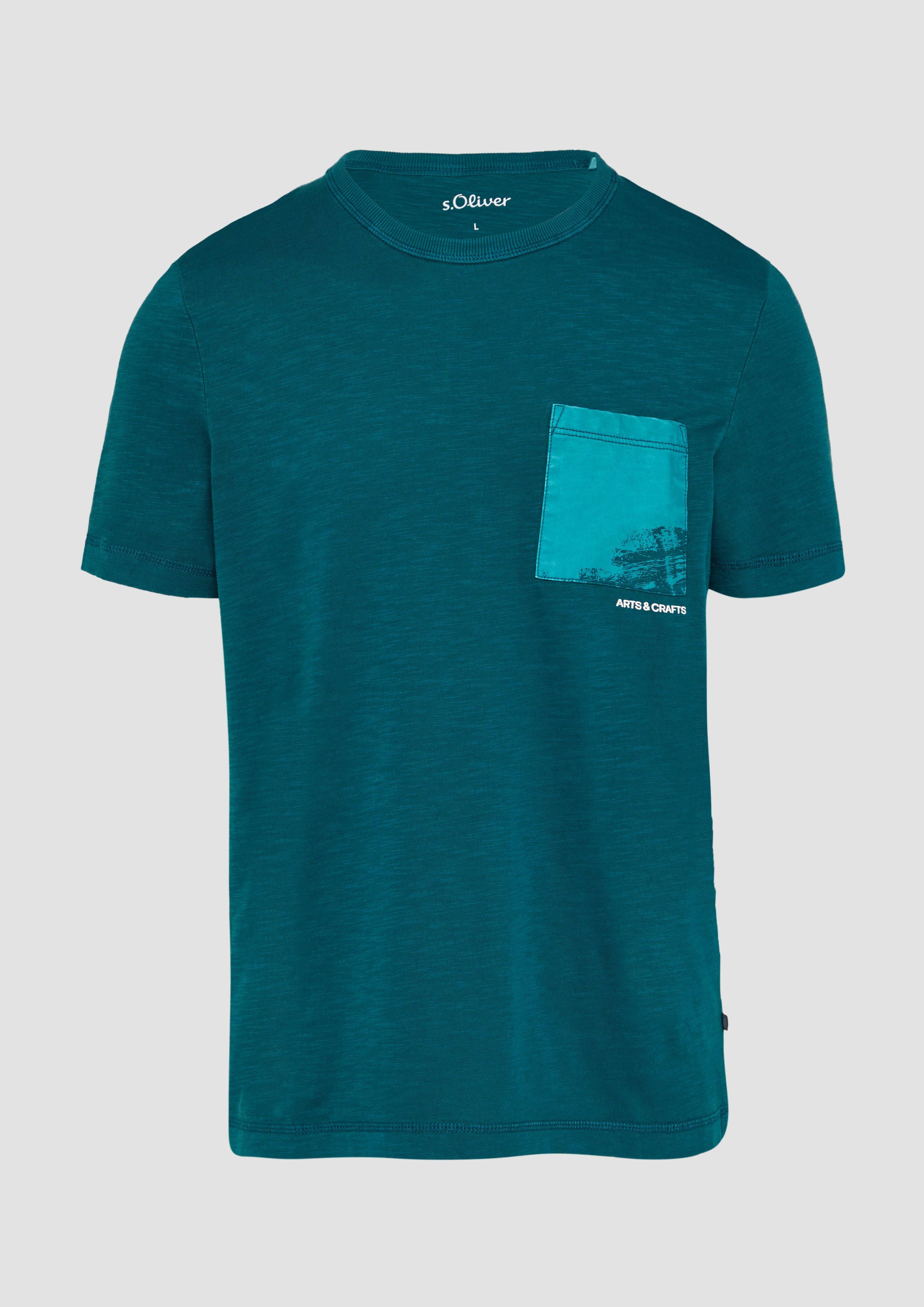 s.Oliver - Baumwoll-T-Shirt mit Garment Dye, Herren, Blau