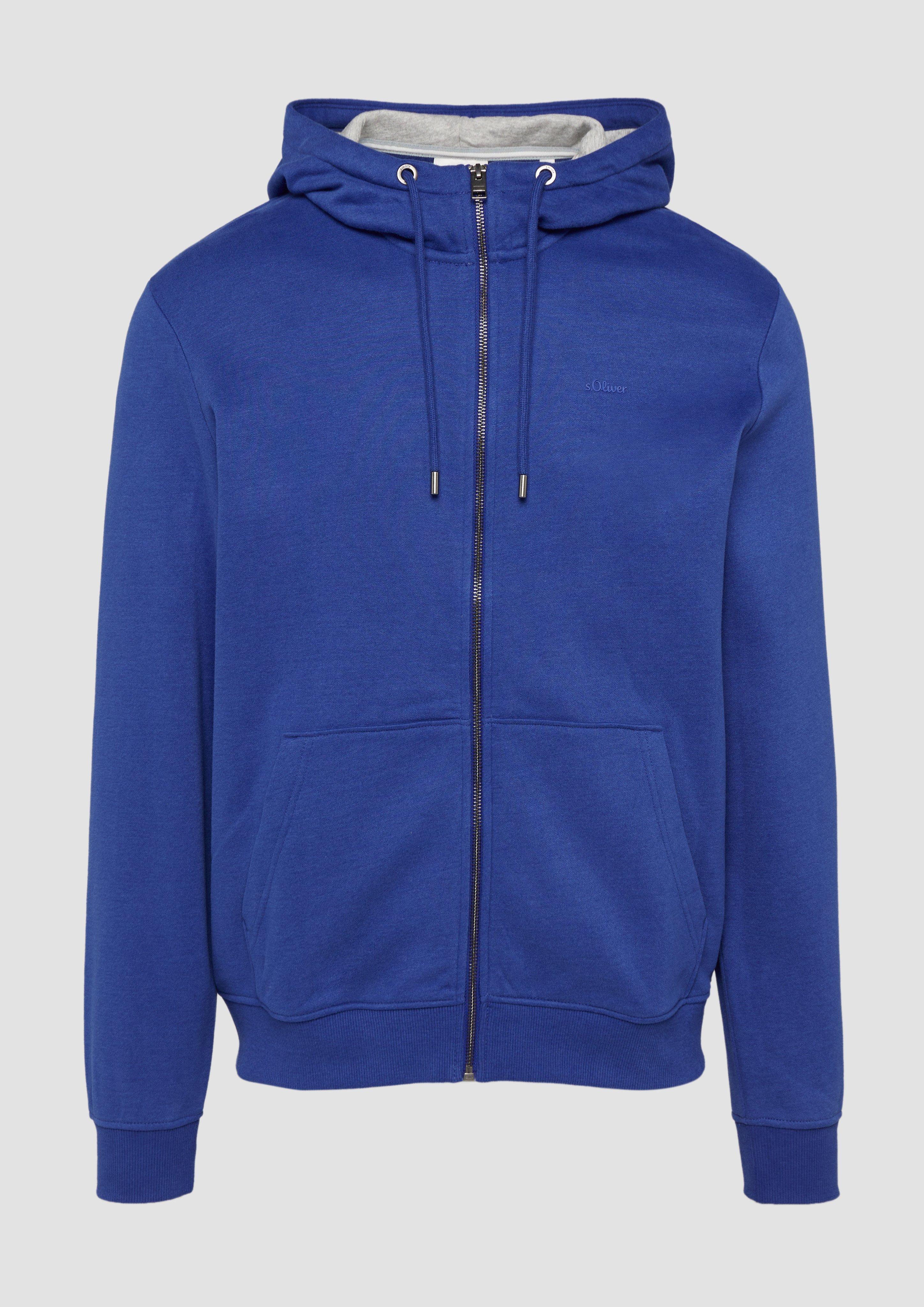 s.Oliver - Sweatshirt-Jacke mit Kapuze und Logo, Herren, blau