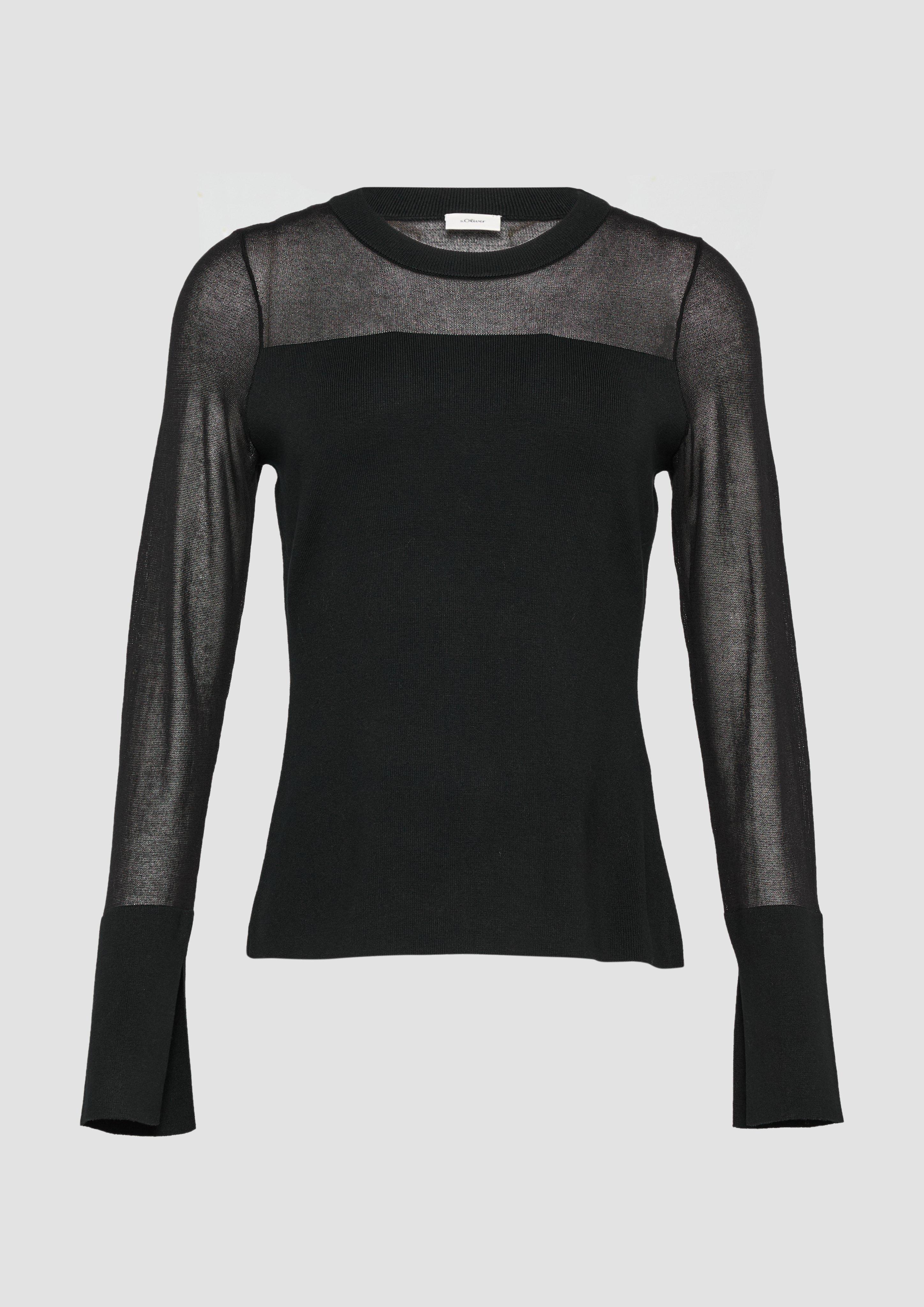 s.Oliver - Strickpullover mit semitransparenten Details, Damen, schwarz