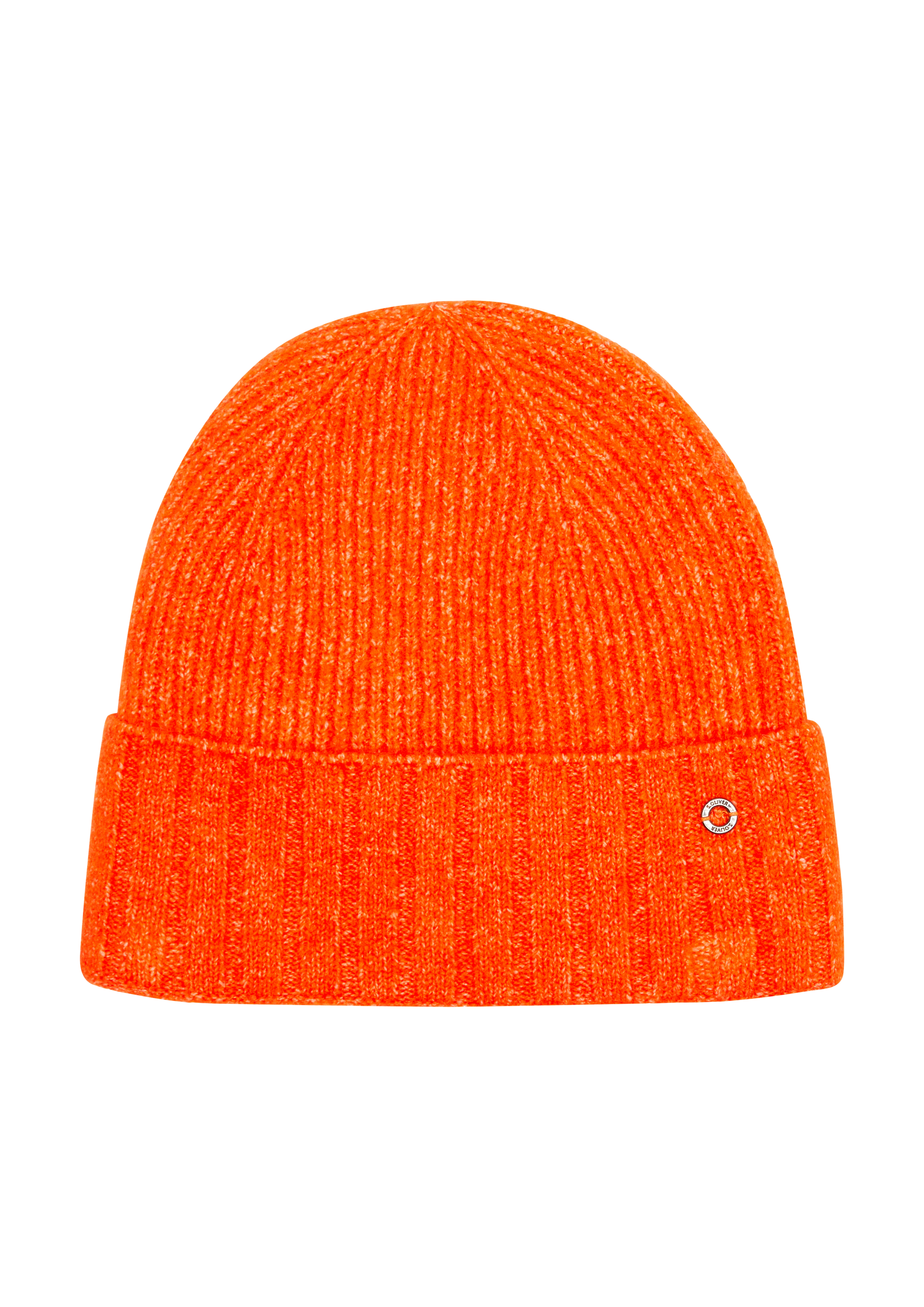 s.Oliver - Strickbeanie aus Wollmix mit Logo-Detail, Damen, Orange