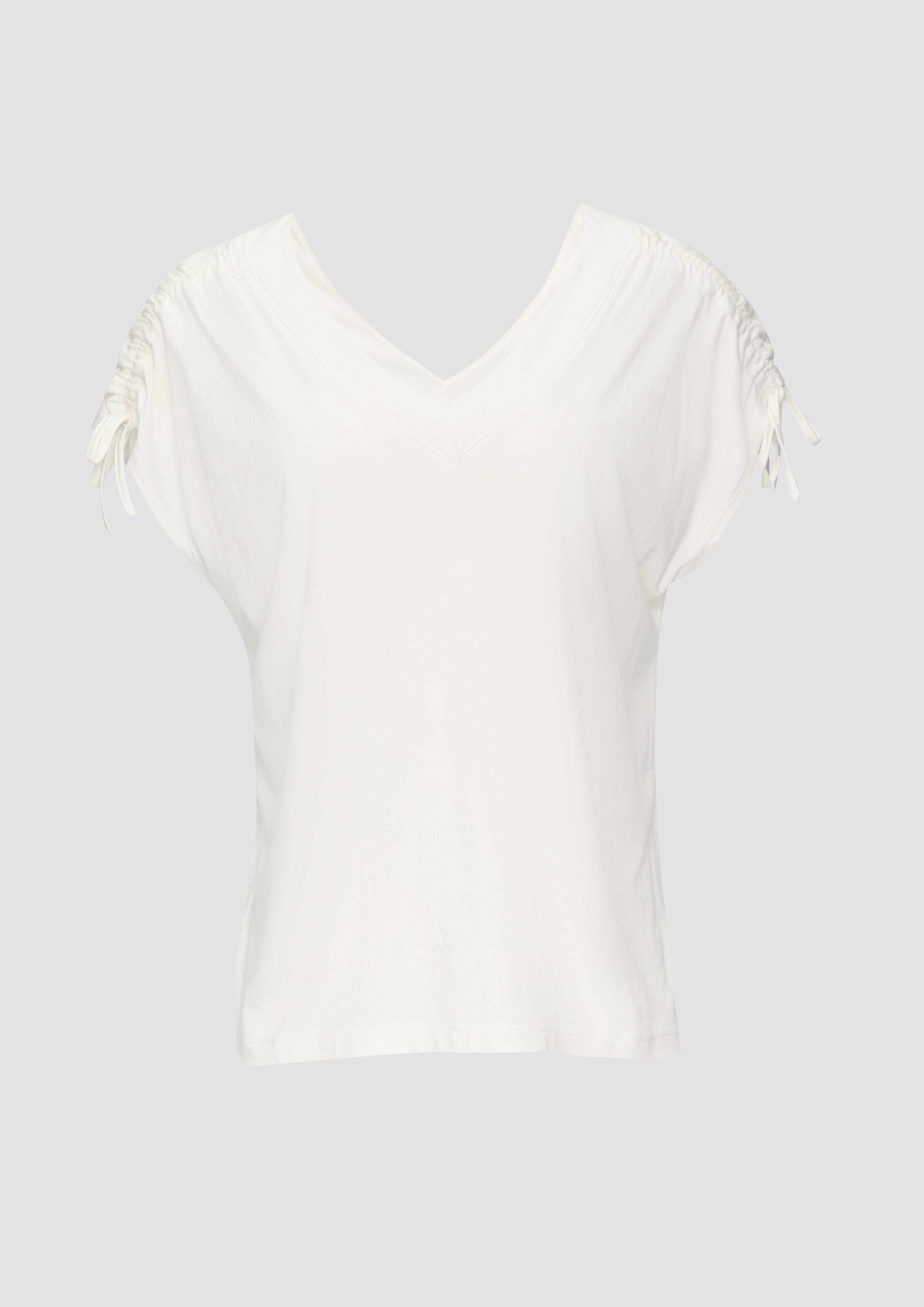 s.Oliver - V-Neck Shirt mit Raffung an den Schultern, Damen, creme