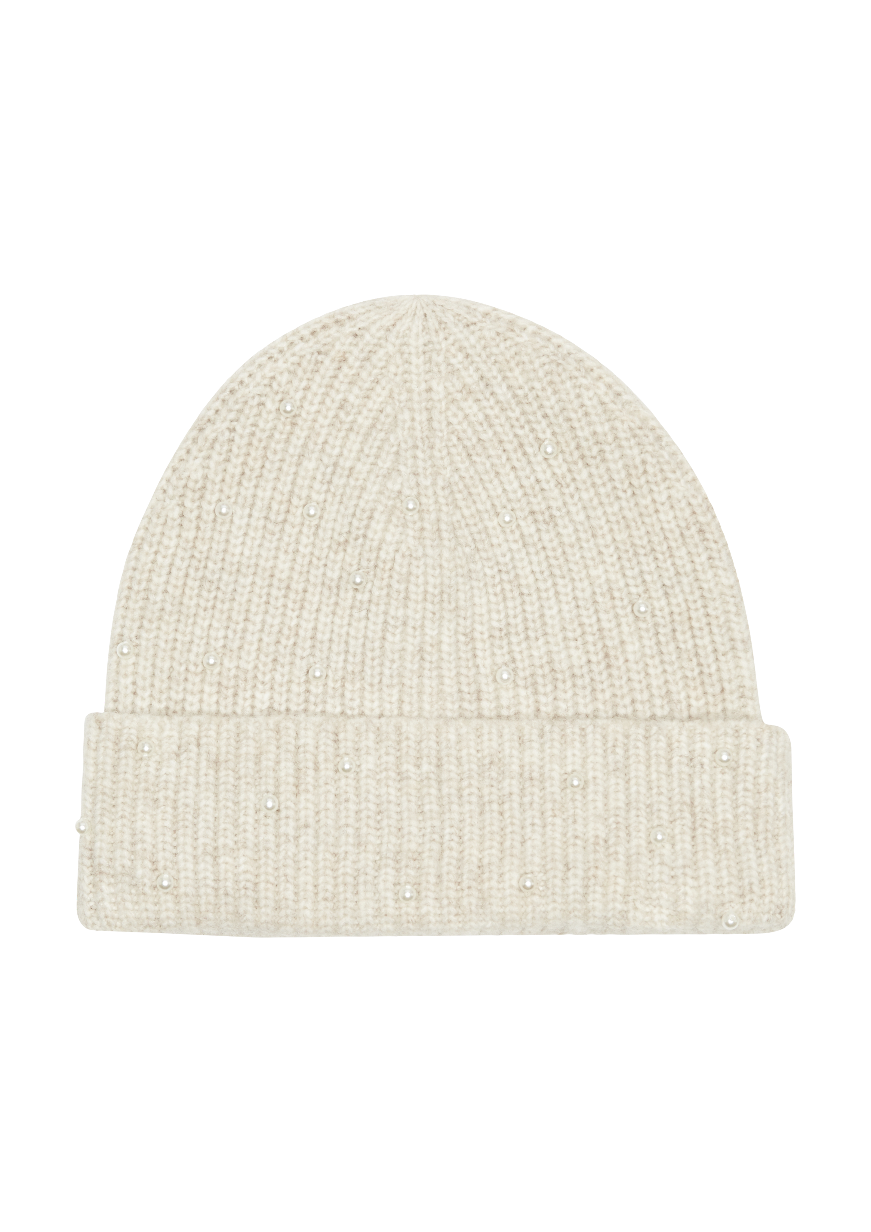 s.Oliver - Gestrickte Beanie mit Schmuckperlen, Damen, Beige