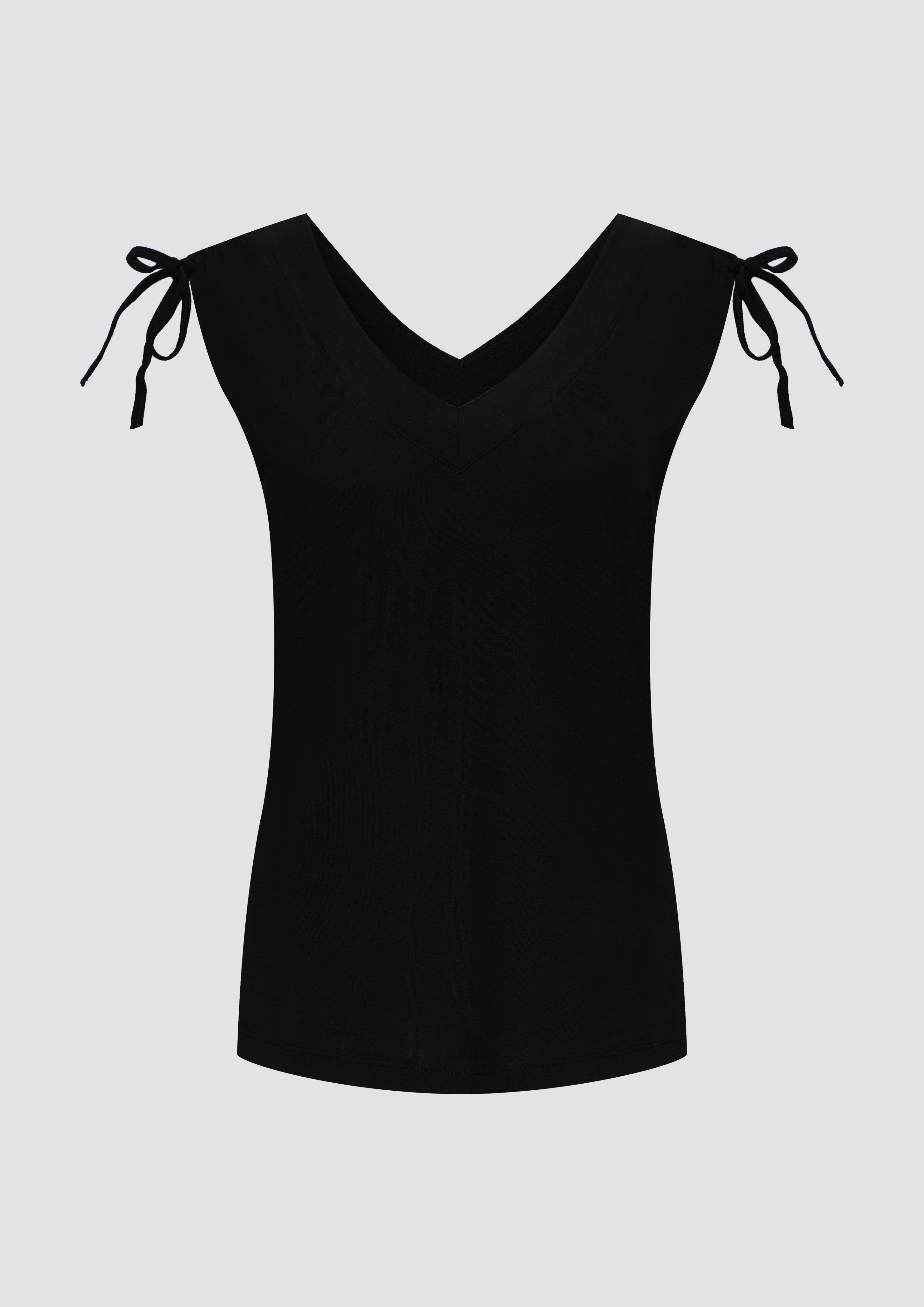 s.Oliver - Fließendes V-Neck Top mit Raffung im Schulterbereich, Damen, schwarz