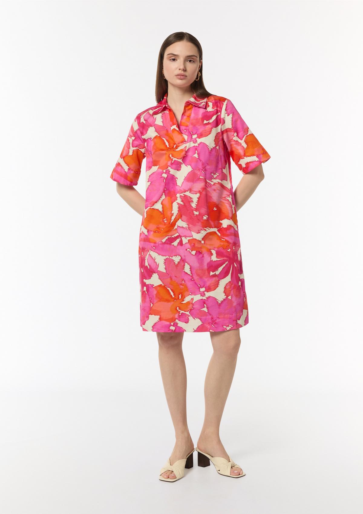 comma Baumwoll-Kleid mit Hemdkragen und All-over-Print