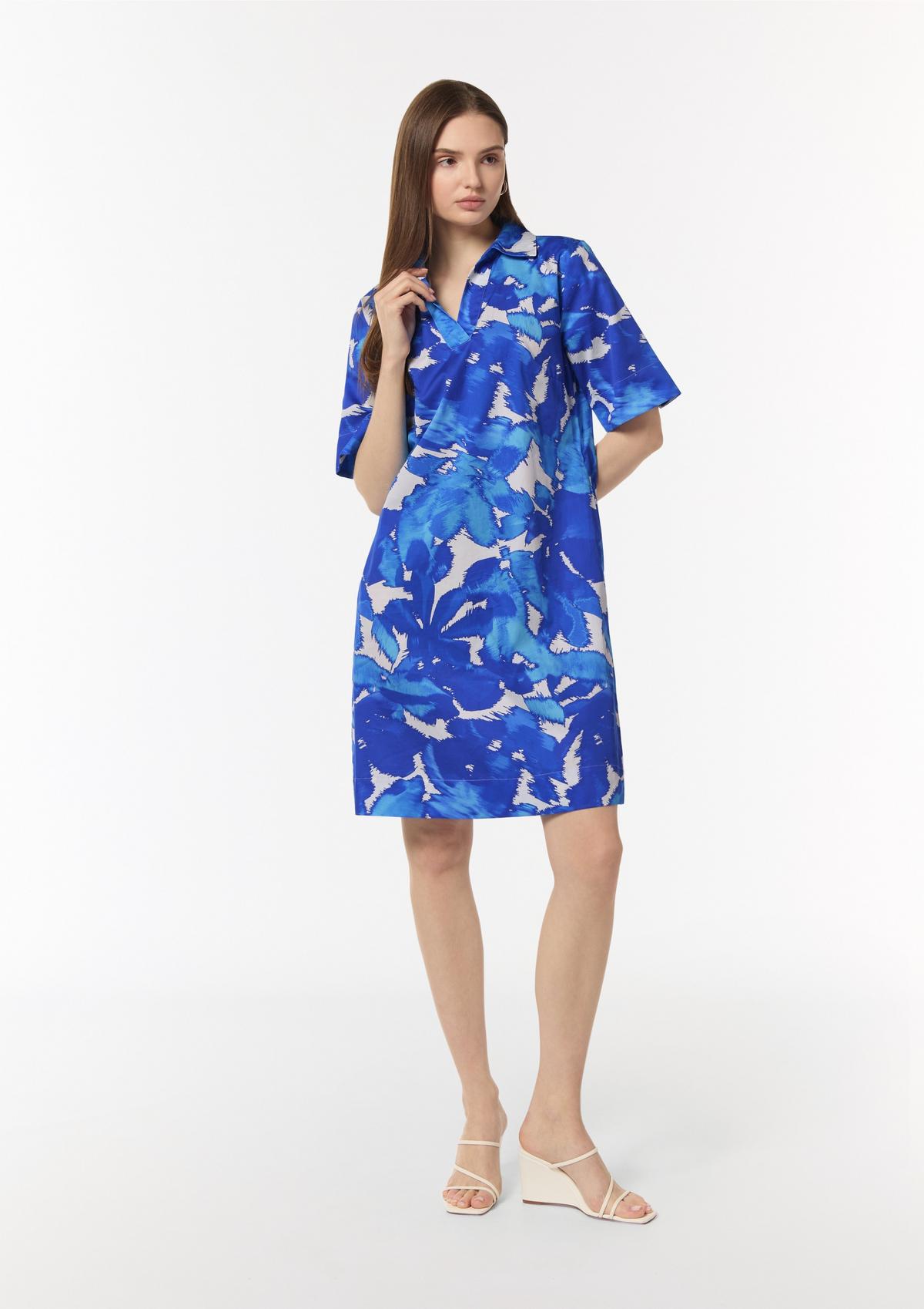 comma Baumwoll-Kleid mit Hemdkragen und All-over-Print