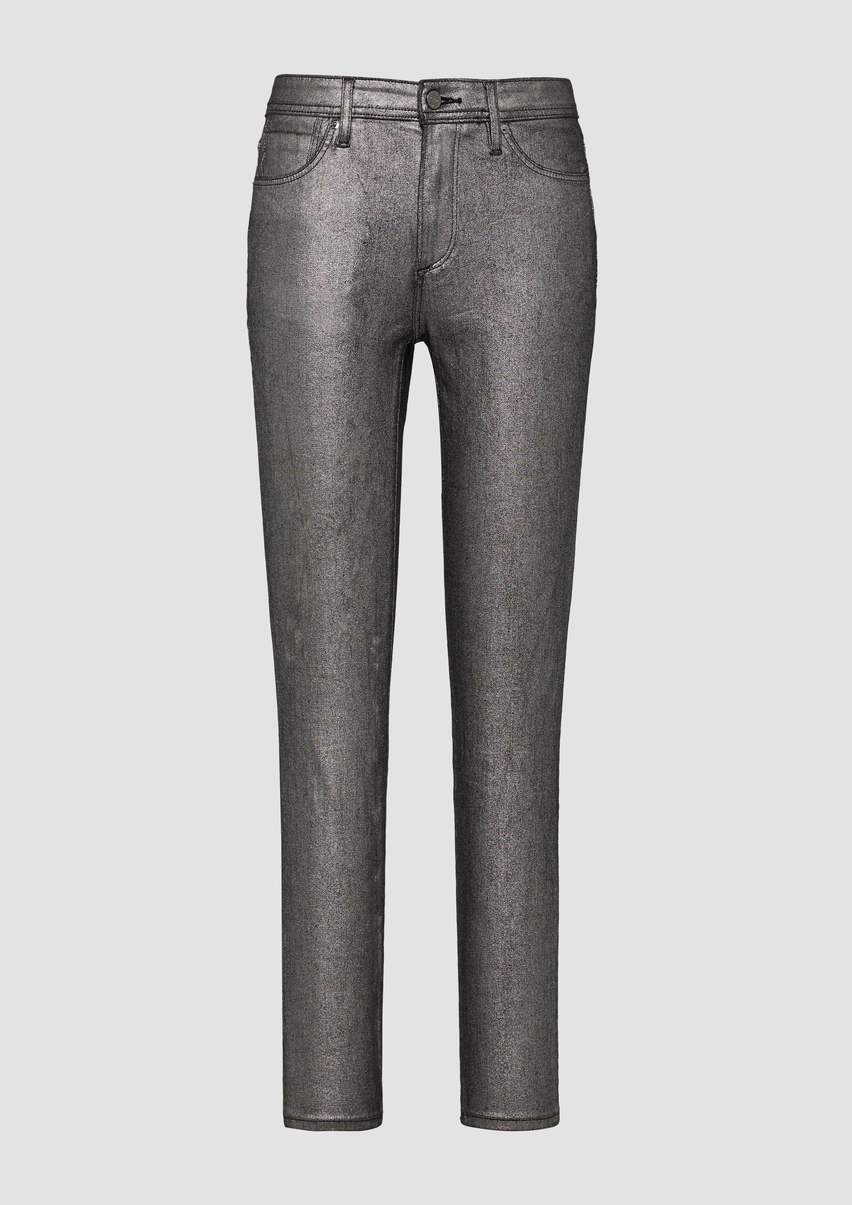 s.Oliver - Jeans Izabell / Skinny Fit / Mid Rise / Skinny Leg / mit Metallic-Effekt, Damen, grau