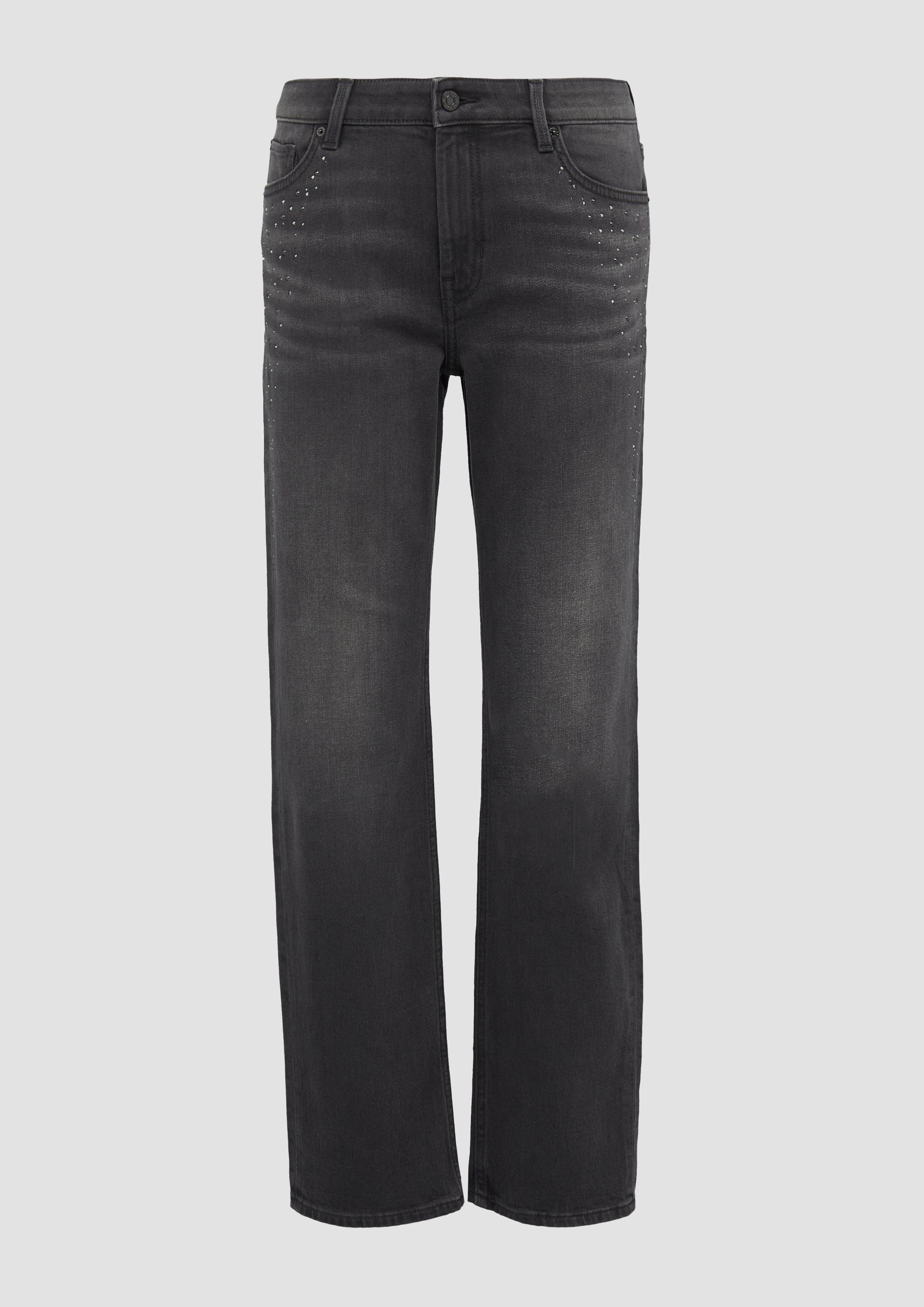 Thumbnail - s.Oliver - Jeans Karolin / Regular Fit / Mid Rise / Straight Leg / mit Schmucksteinen, Damen, grau