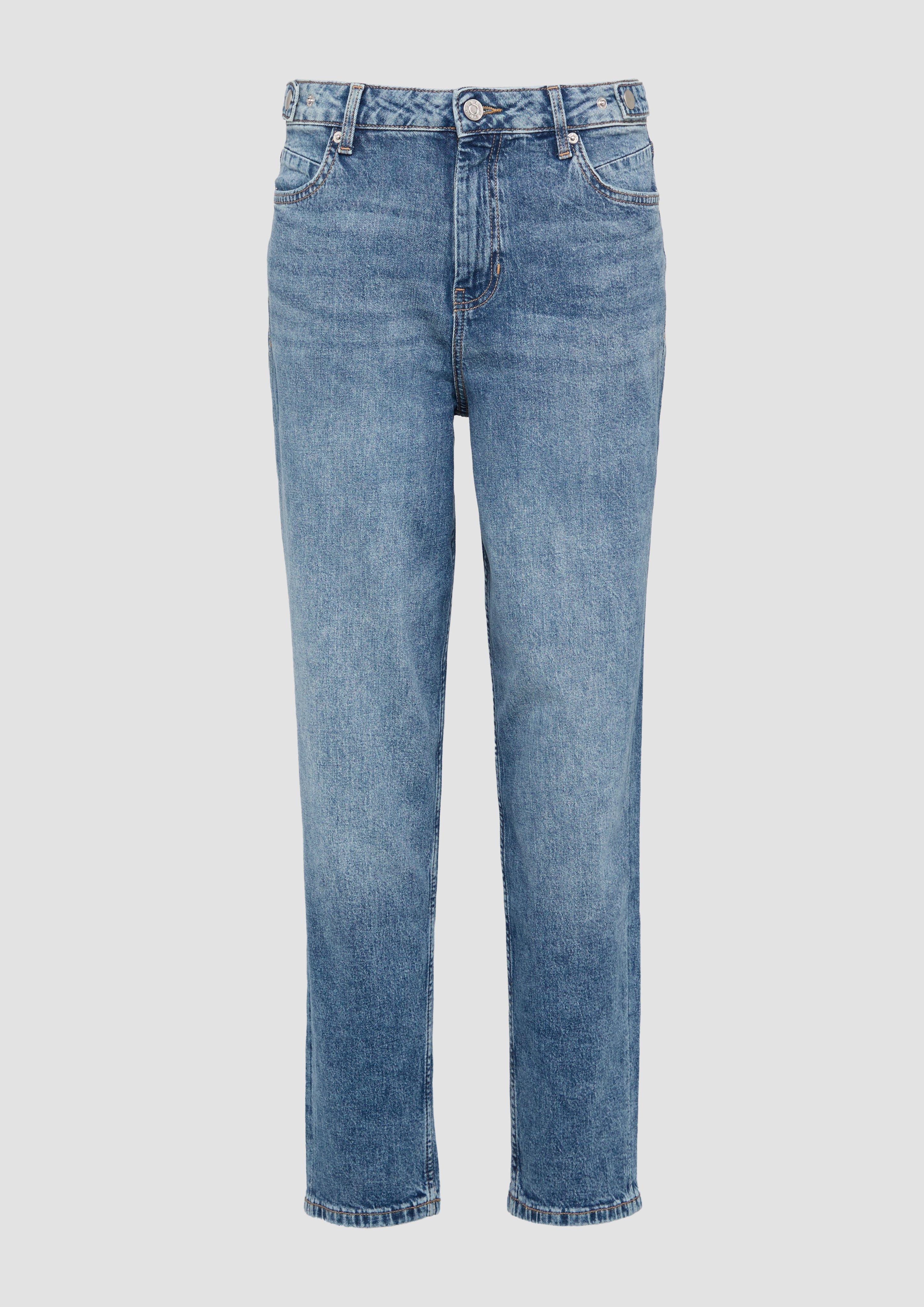 s.Oliver - Mom Jeans / Relaxed Fit / High Rise / Tapered Leg / mit verstellbarem Bund, Damen, blau