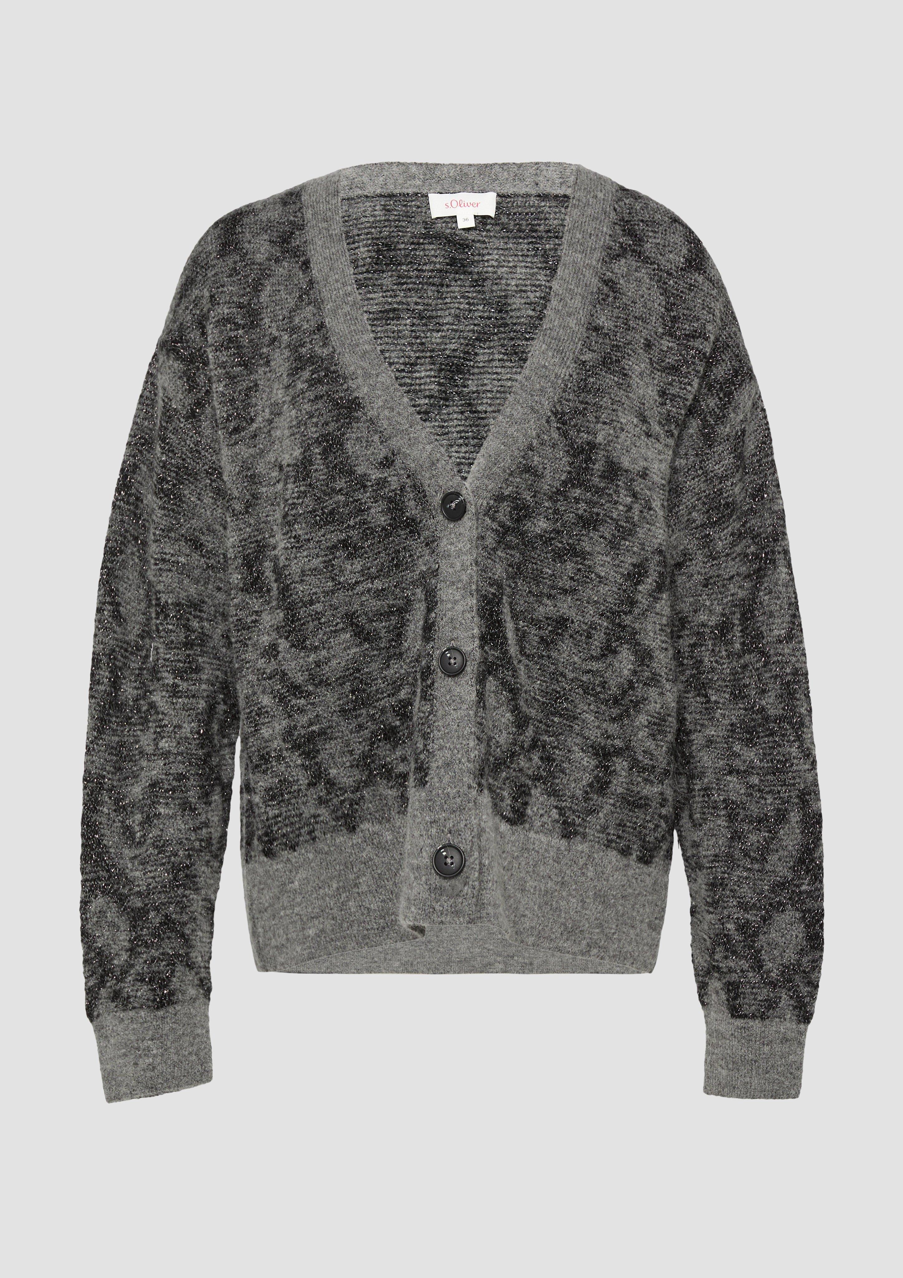 s.Oliver - Gemusterter Cardigan mit Glitzergarn, Damen, grau