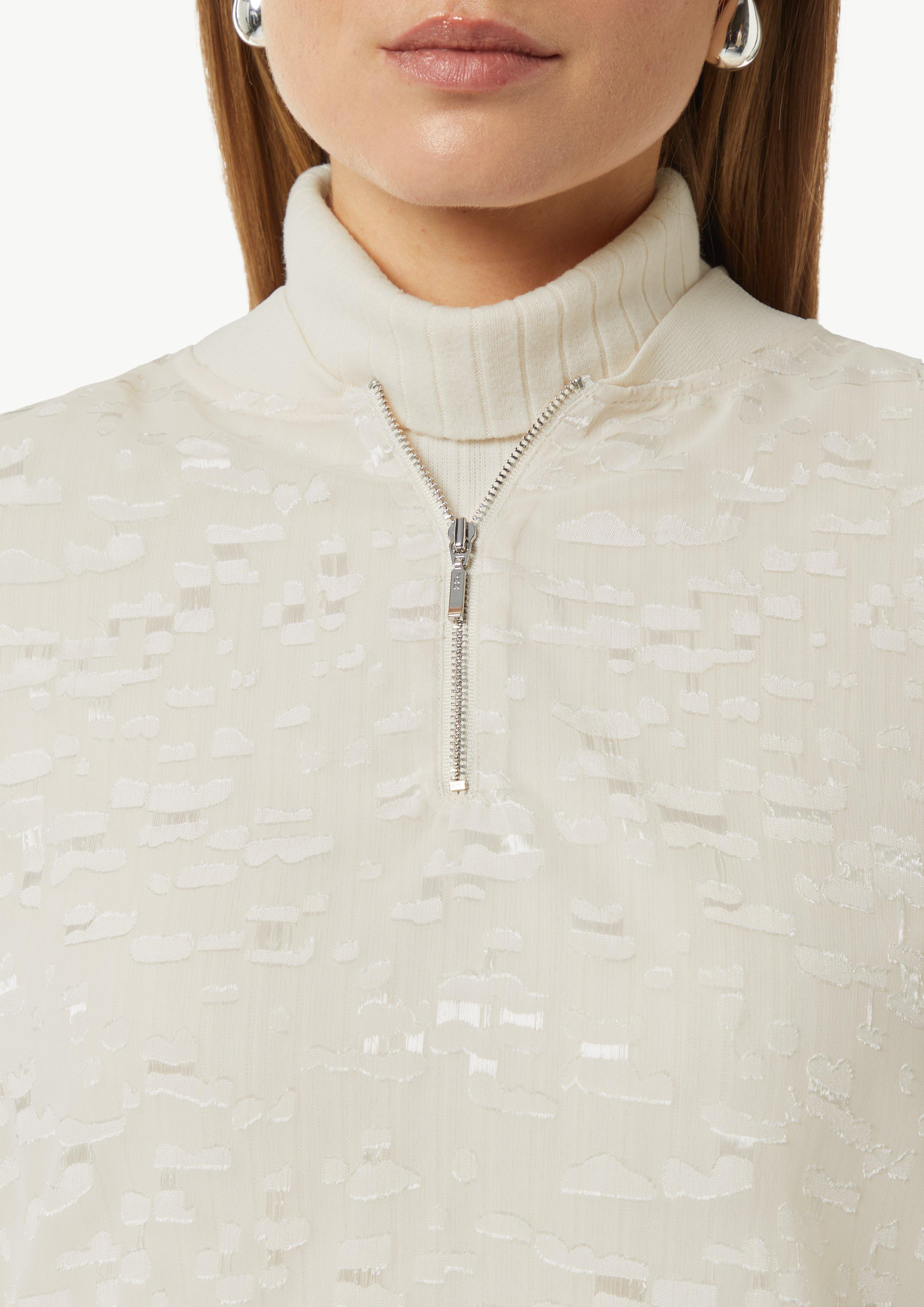 Sheer jacquard blouse with a zip neckline - Cream | SCAYLE