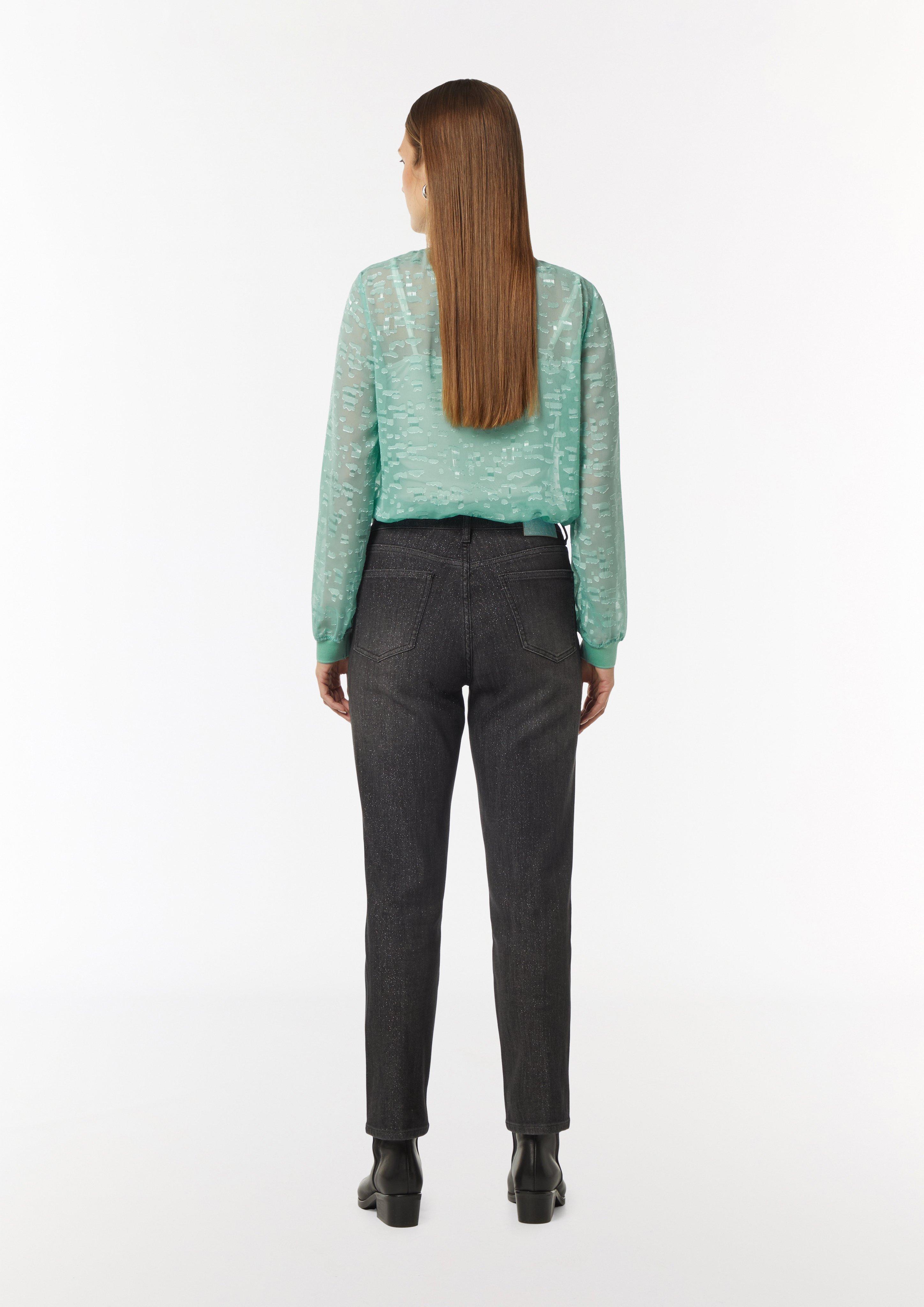 Sheer jacquard blouse with a zip neckline - mint | Comma Sheer jacquard blouse with a zip neckline - mint | Comma