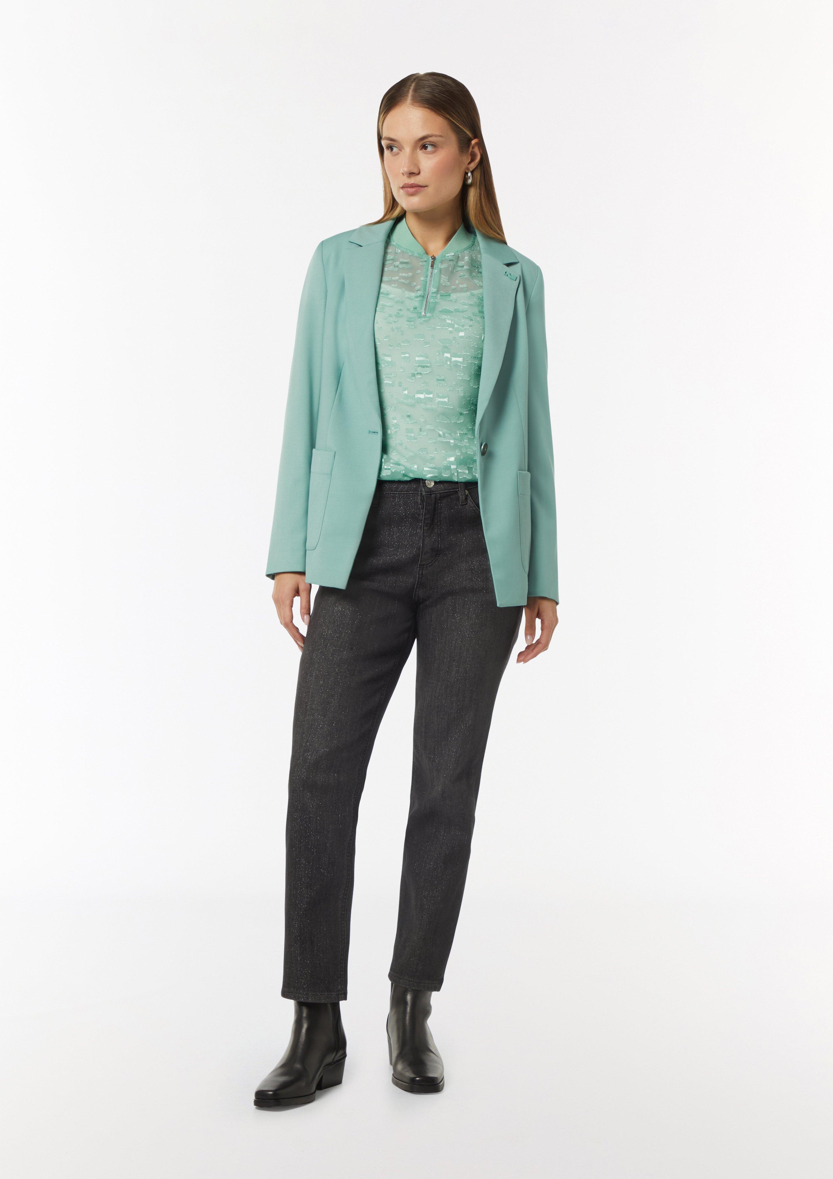 Sheer jacquard blouse with a zip neckline - mint | Comma Sheer jacquard blouse with a zip neckline - mint | Comma