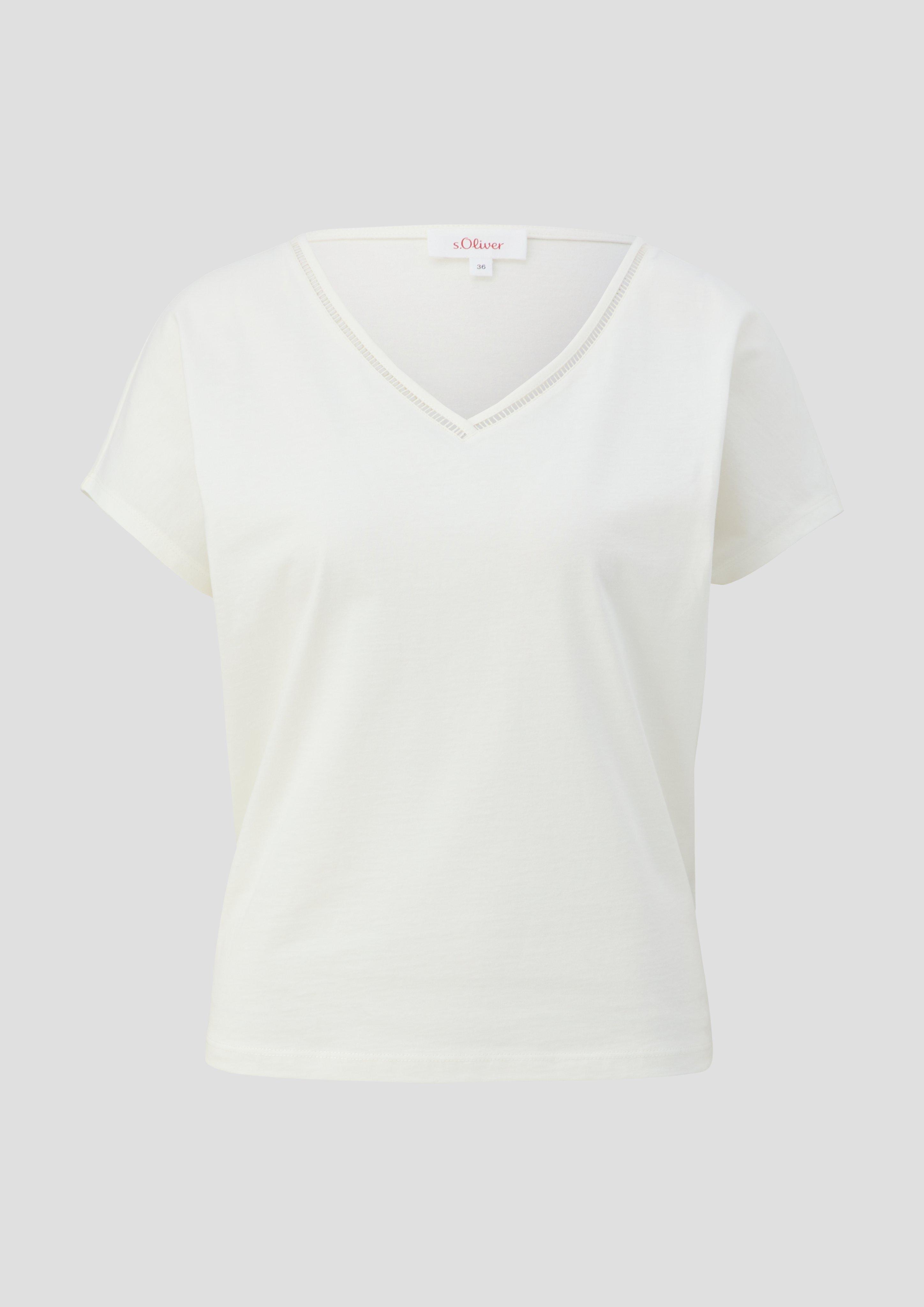 s.Oliver - Baumwoll-T-Shirt mit Spitzendetails, Damen, creme