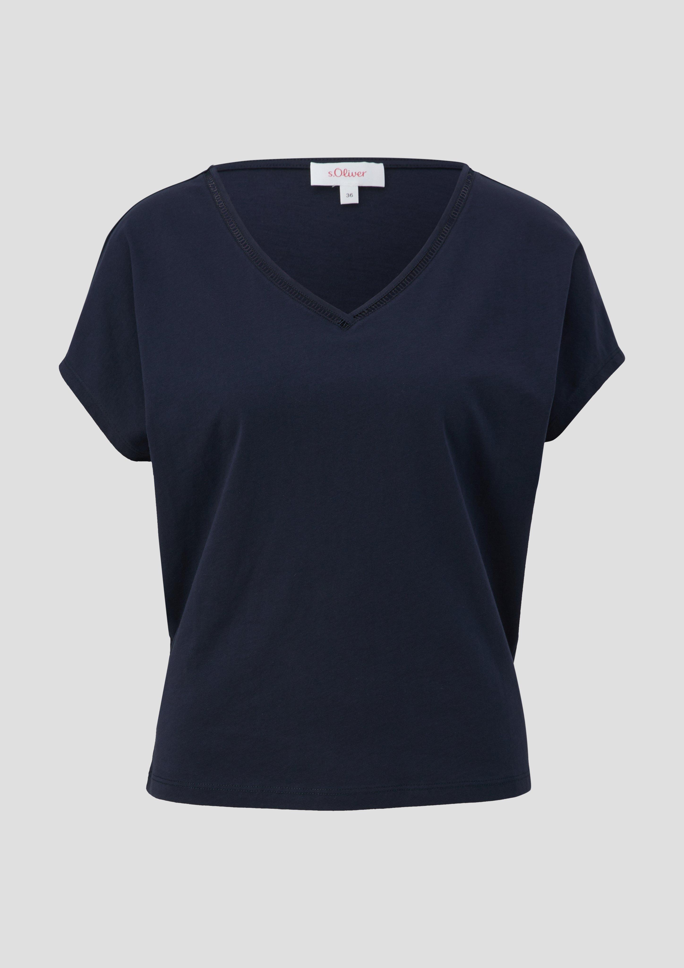 s.Oliver - Baumwoll-T-Shirt mit Spitzendetails, Damen, blau