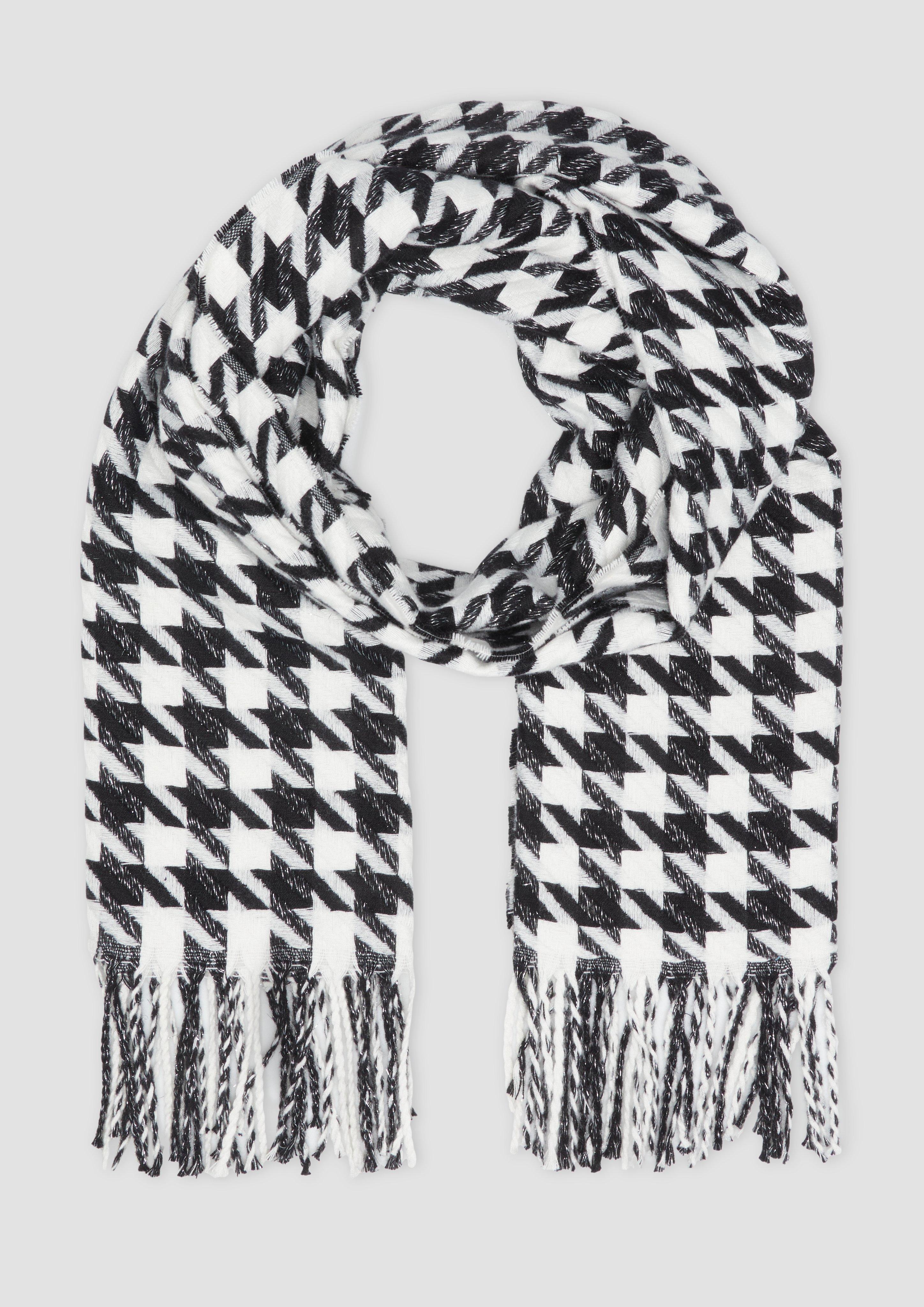 Scarf with a houndstooth pattern and fringing - Black | s.Oliver