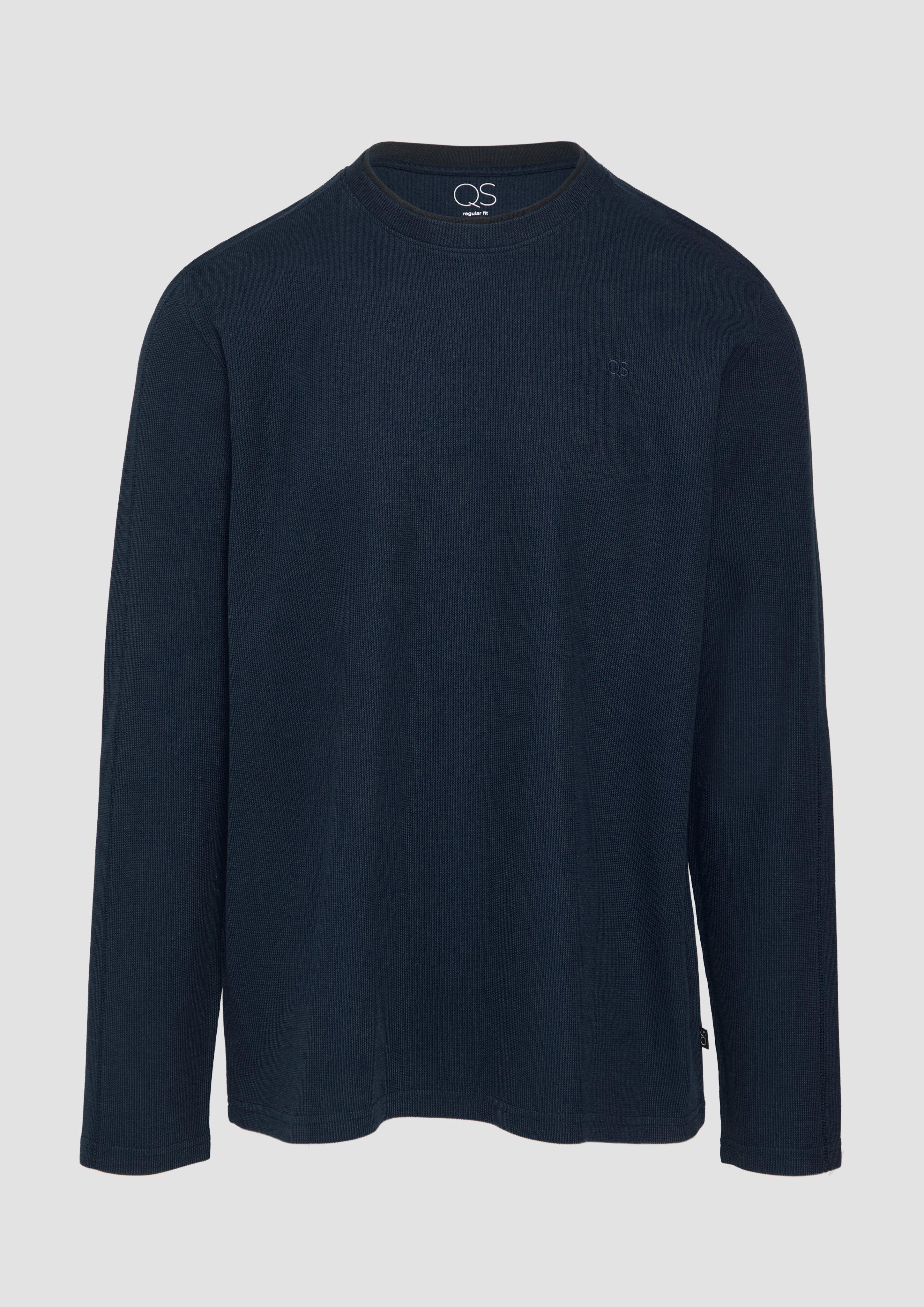 QS - Longsleeve mit Rippstruktur und Logostickerei, Herren, blau