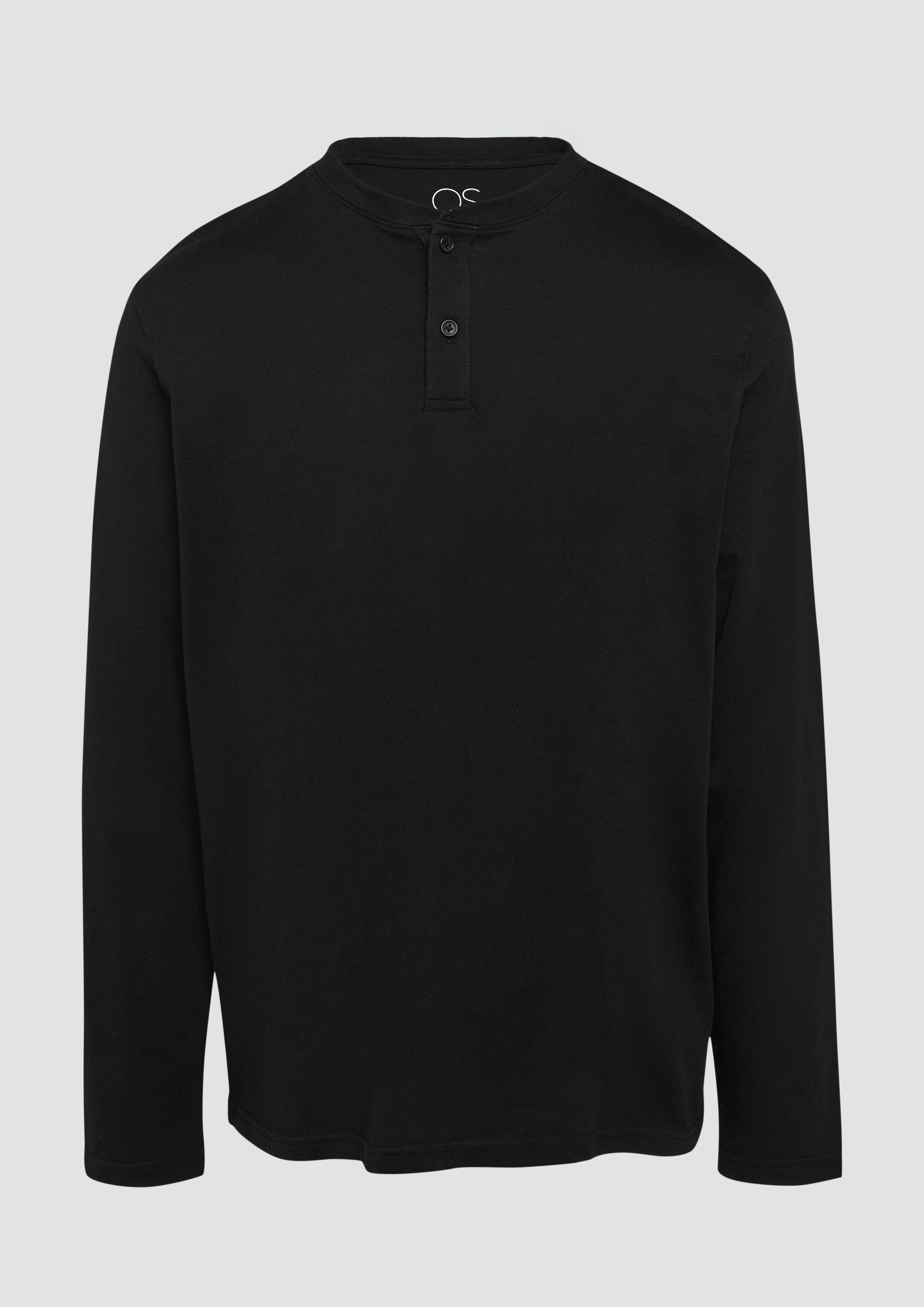 QS - Henley mit Knopfverschluss, Herren, schwarz
