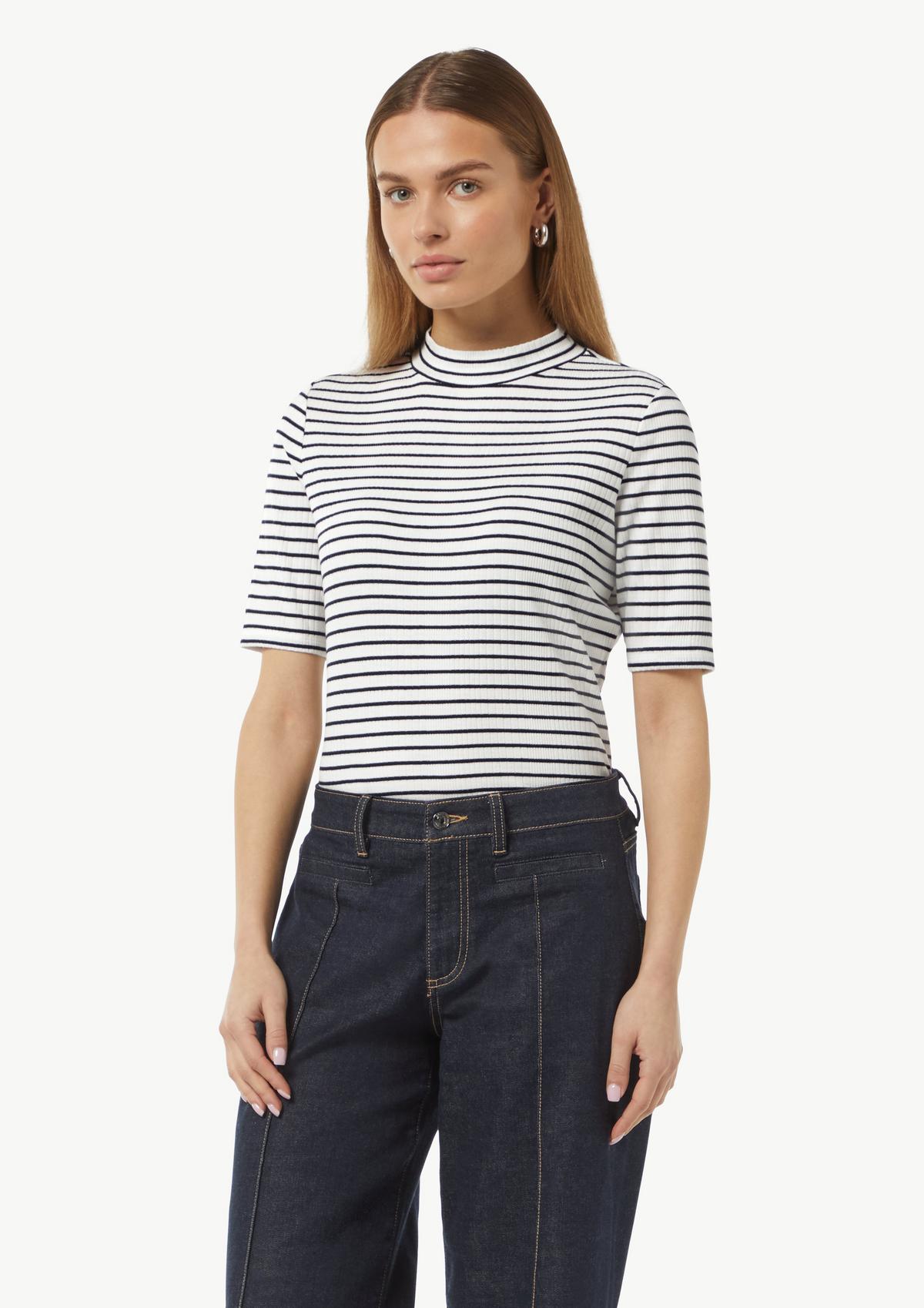 Ribbed jersey shirt with stand-up collar - white | Comma