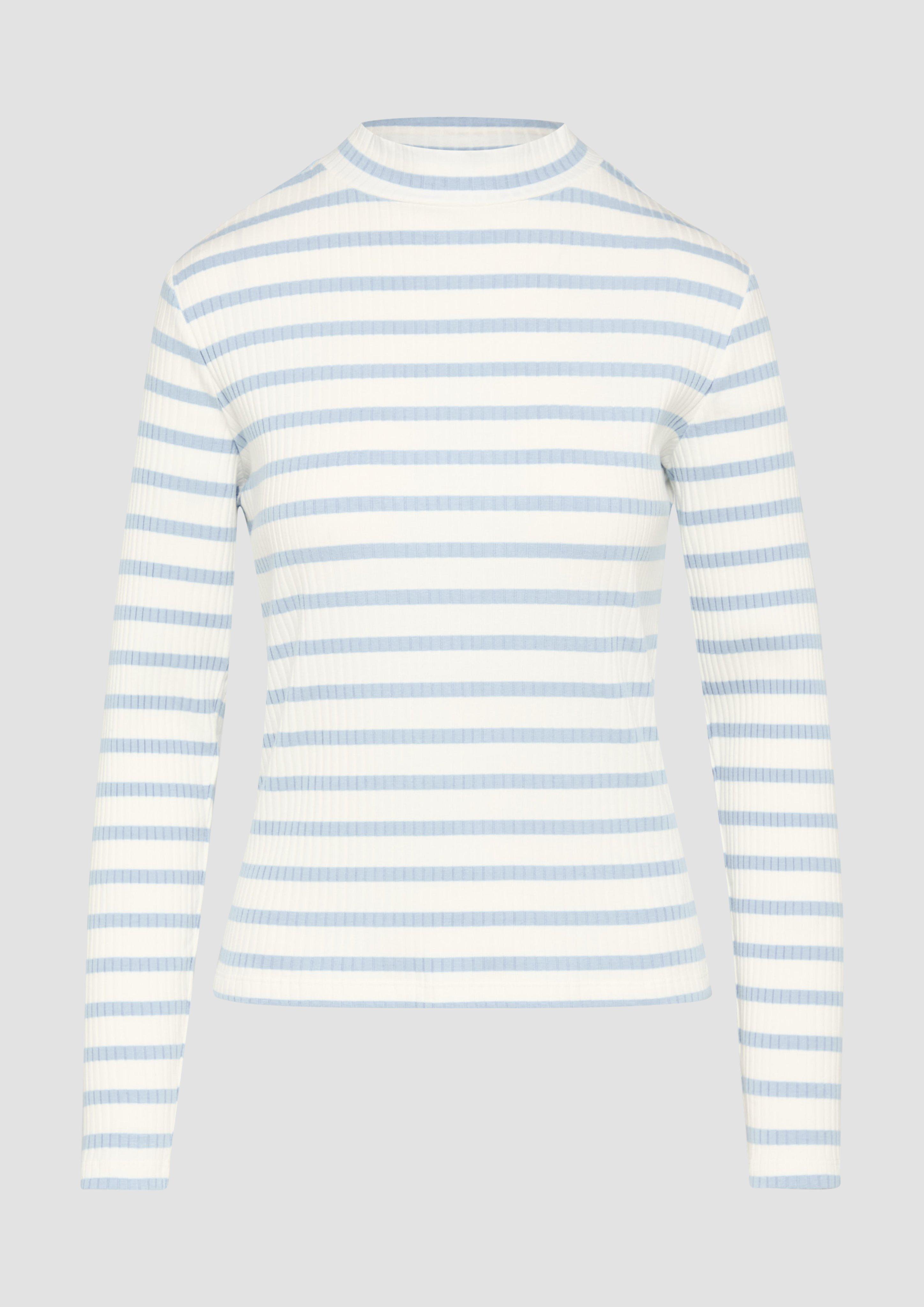 s.Oliver - Langarmshirt mit Rippstruktur und Stehkragen, Damen, blau|weiß