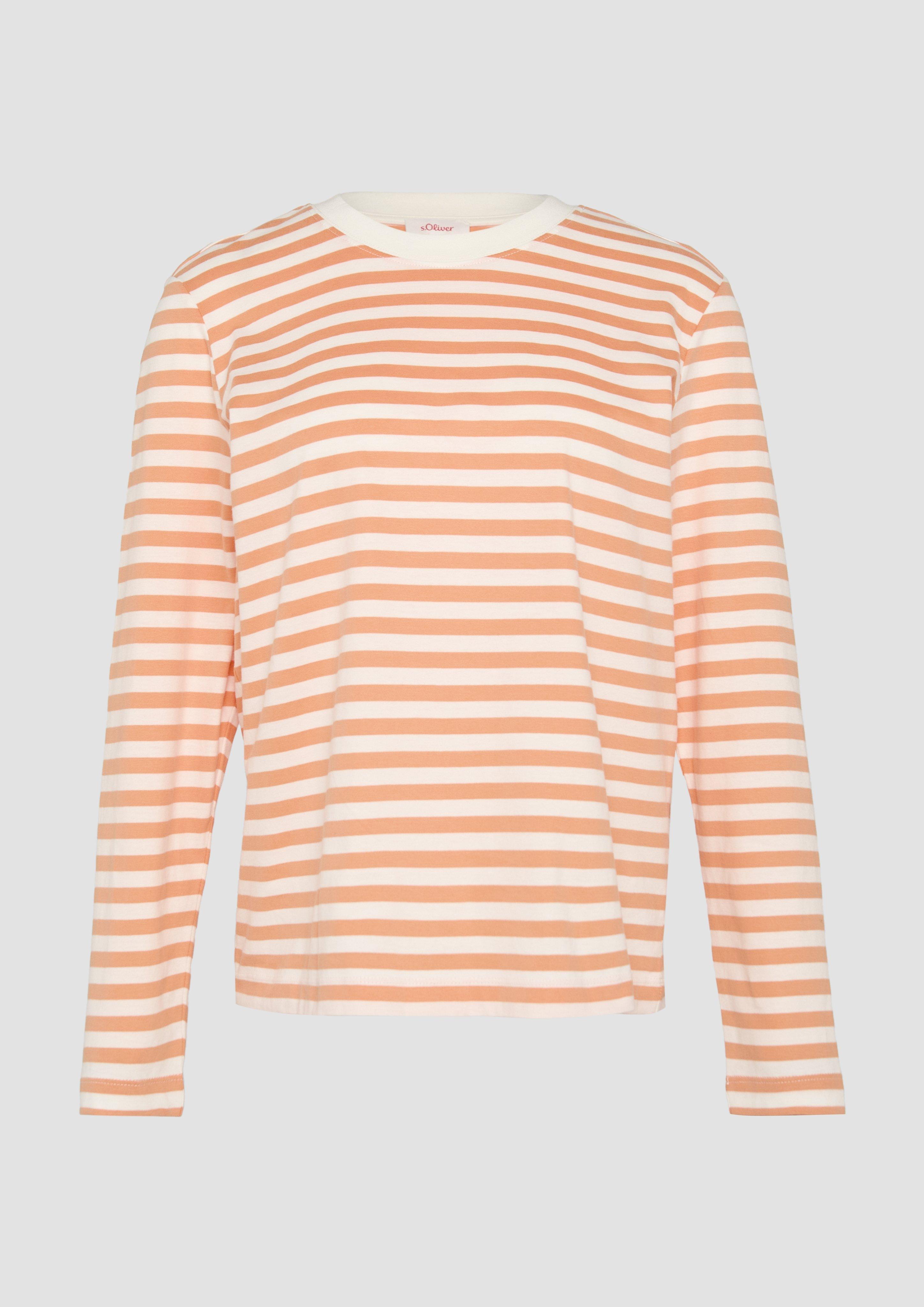 s.Oliver - Gestreiftes Langarmshirt aus Baumwolljersey, Damen, Orange