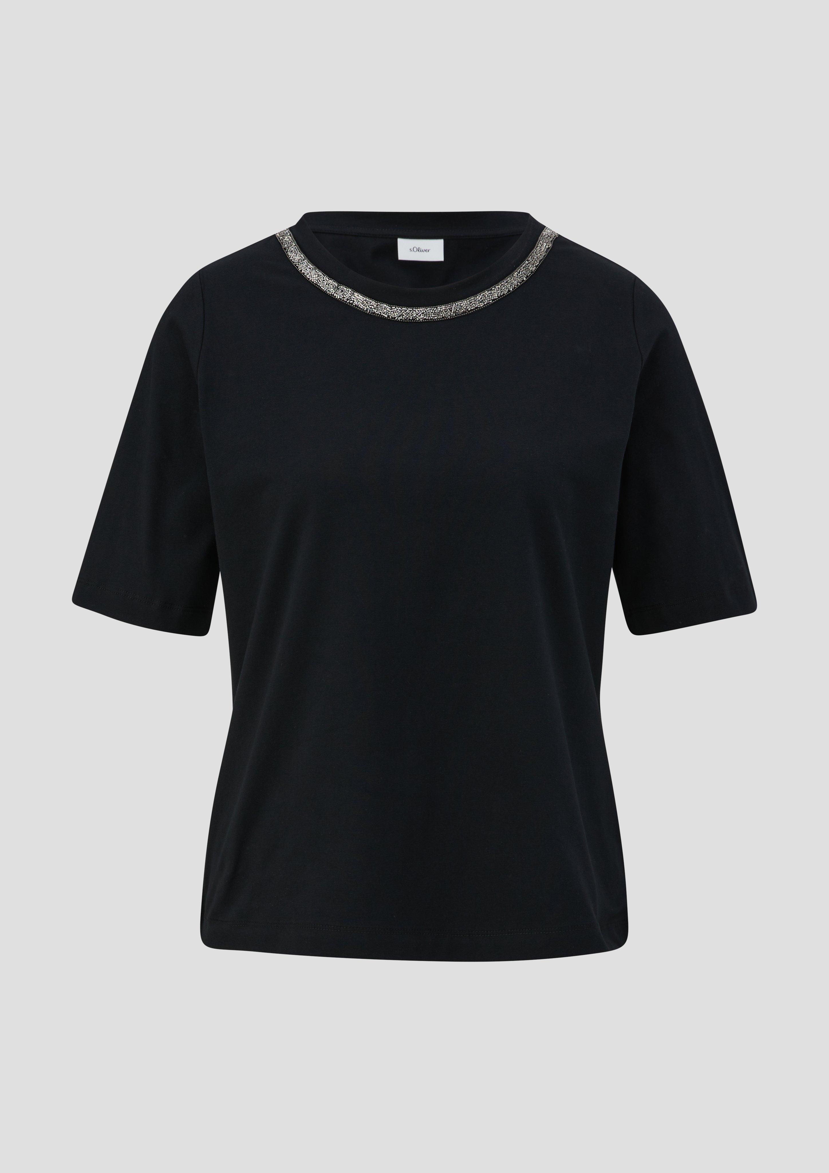 s.Oliver - T-Shirt mit Deko-Tape am Ausschnitt, Damen, schwarz