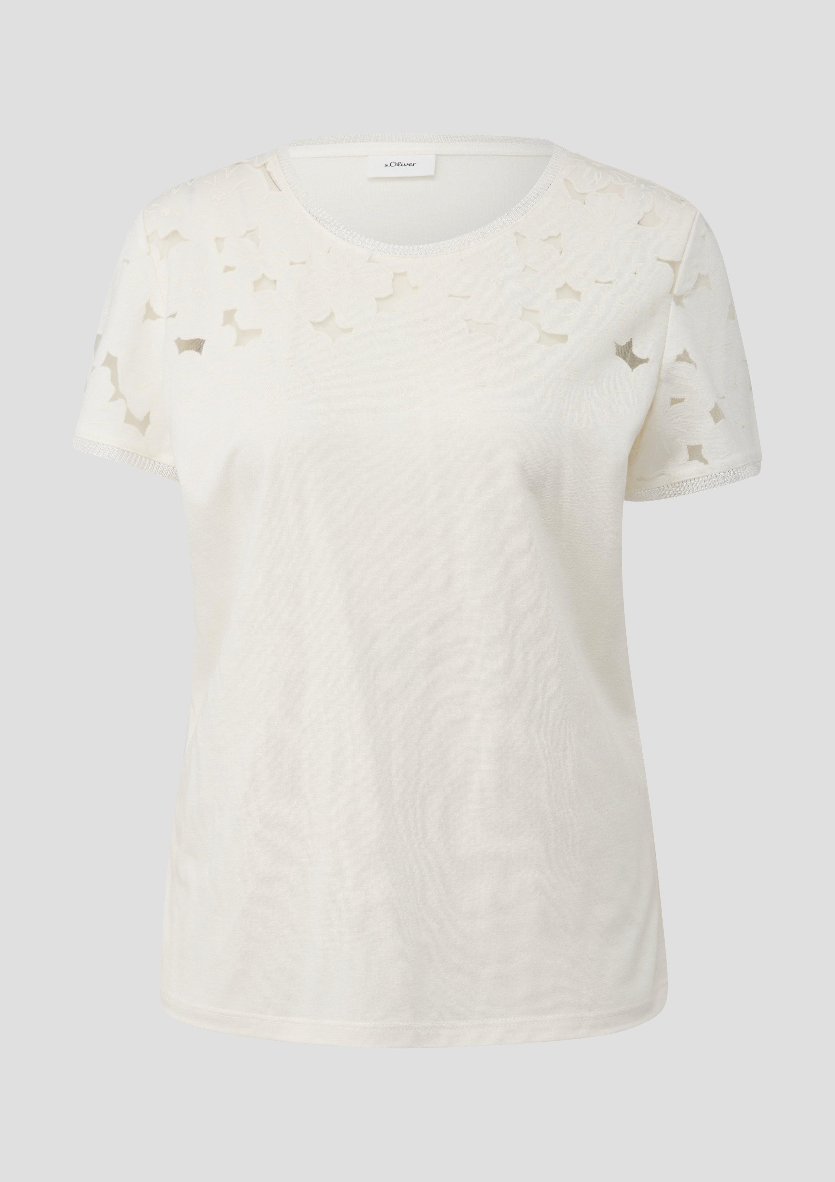 s.Oliver - Jersey-T-Shirt mit floralem Muster, Damen, creme